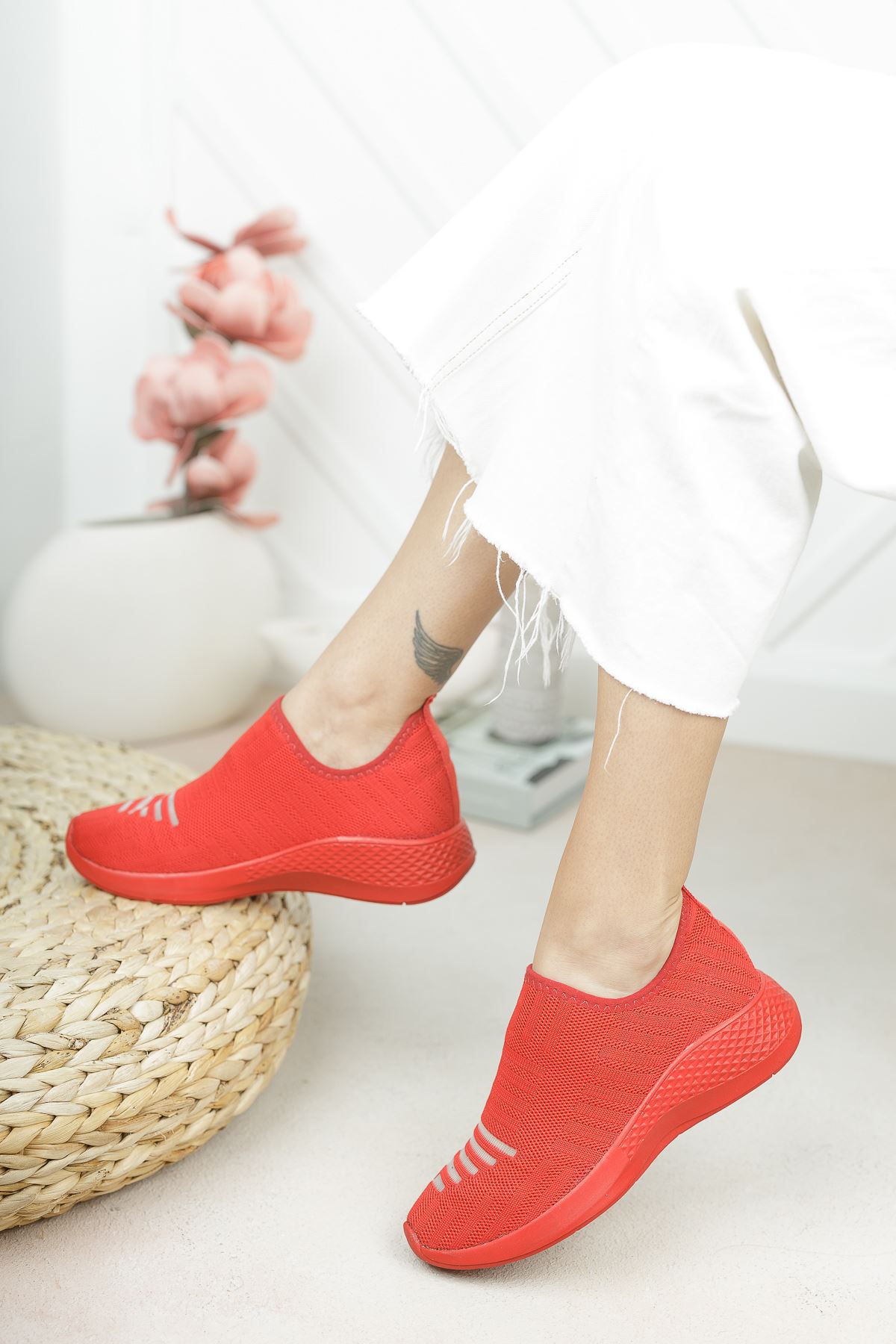 Vesna Kırmızı Bağcıksız Triko Kadın Spor Ayakkabı