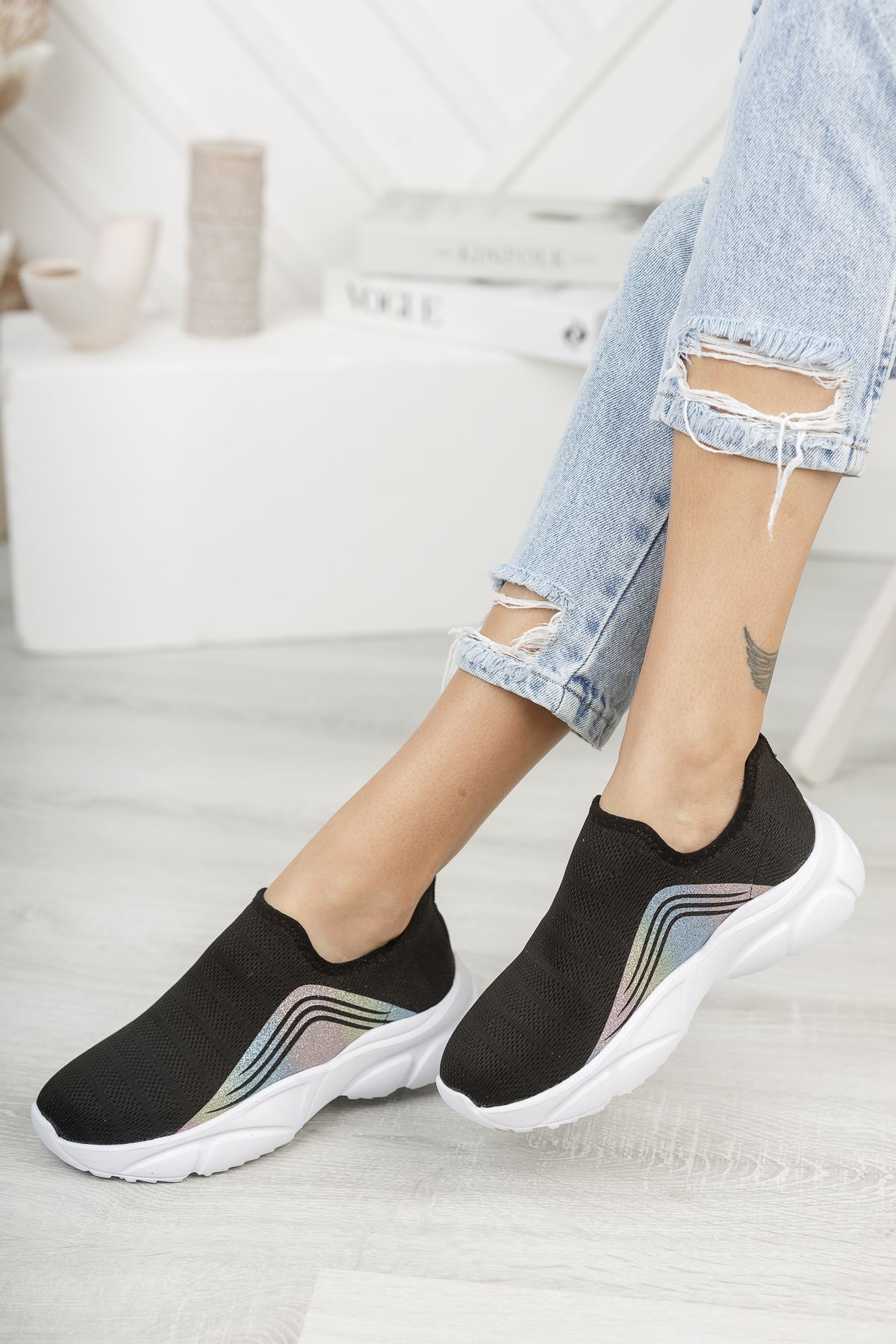 Vesna Siyah Bağcıksız Triko Kadın Spor Ayakkabı