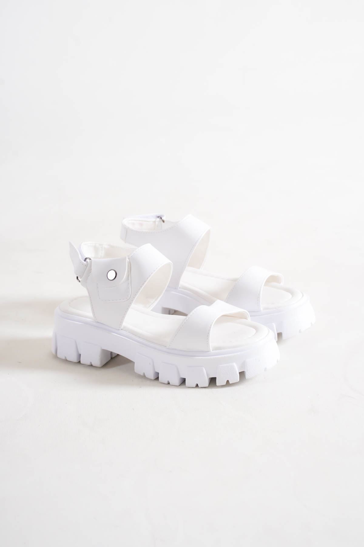 Vancovver White Matte Leather Velcro Buckle Sandalet A-1 