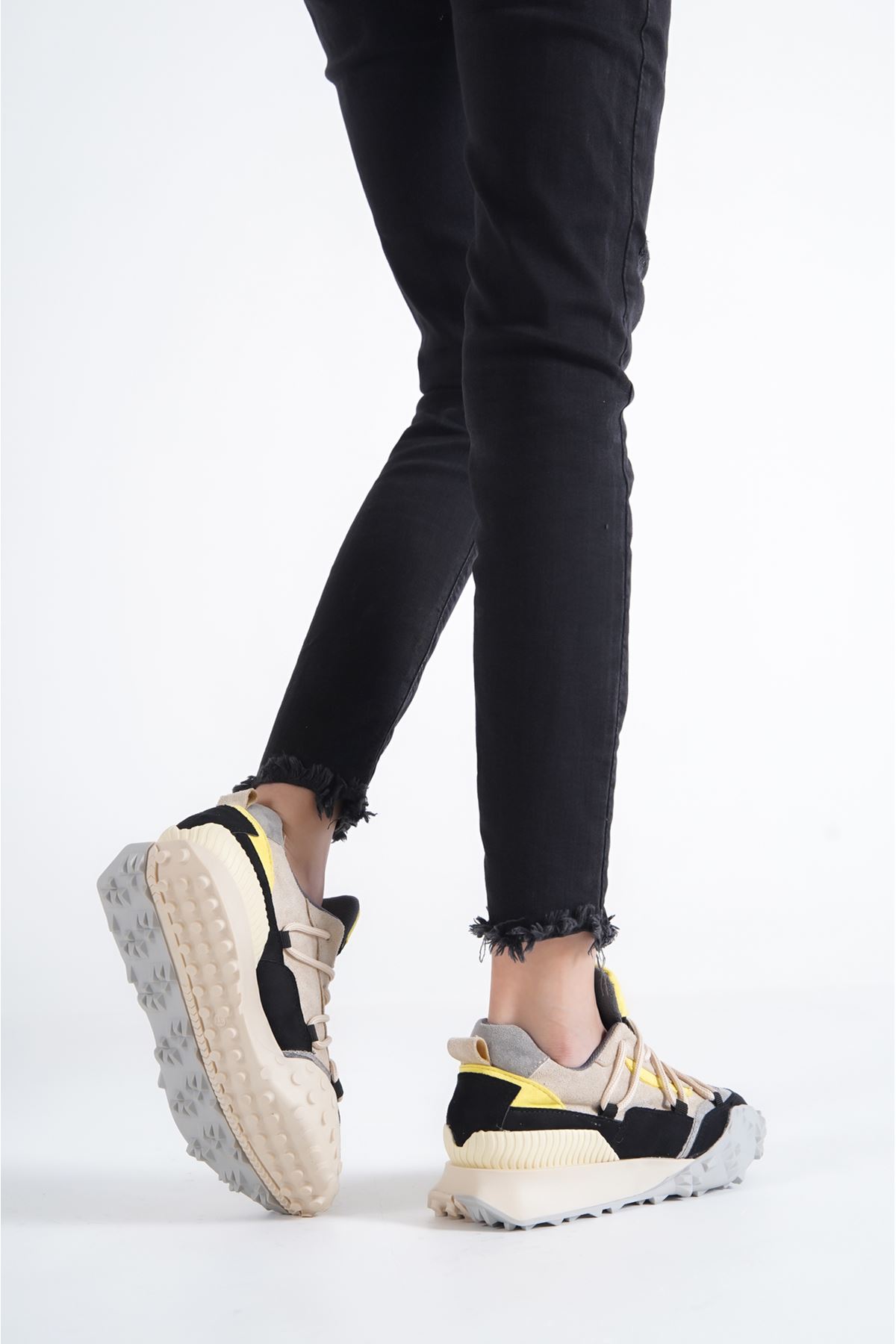 DİSA  Lüks Siyah-Sarı Kadın Spor Ayakkabı