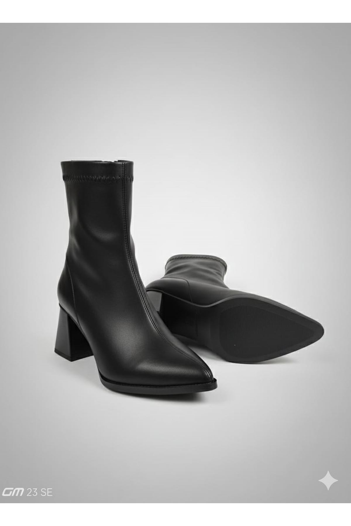 Lio Shoes Kadın Siyah Sivri Burun Kalın Topuklu Streç Bot