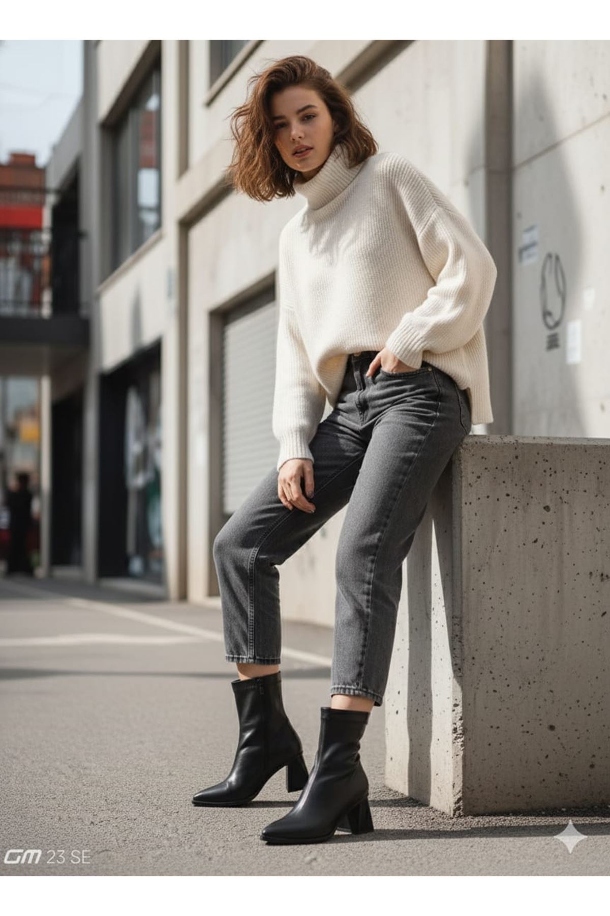 Lio Shoes Kadın Siyah Sivri Burun Kalın Topuklu Streç Bot