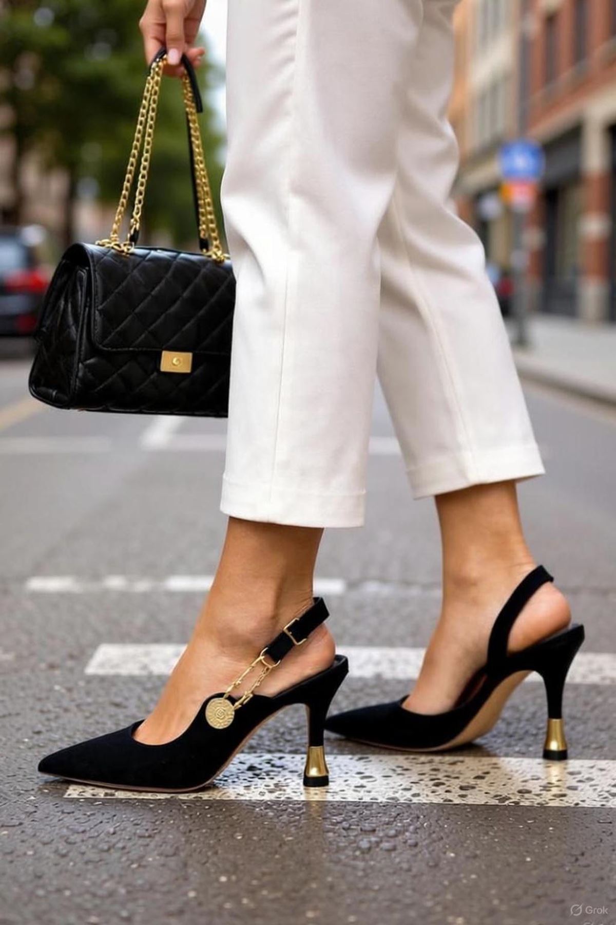 Beybun Siyah Saten Yandan Tokalı Topuklu Kadin Ayakkabı