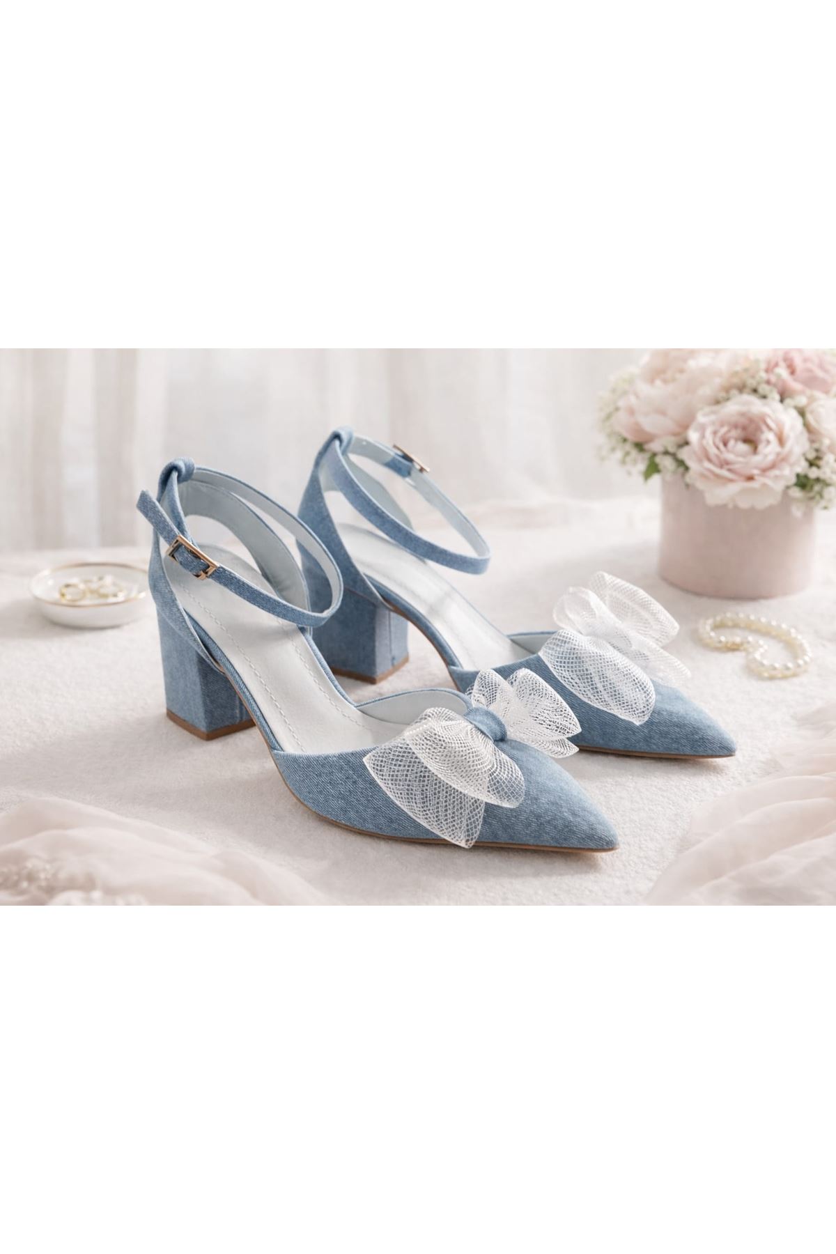 Rehan Mavi Tasarım Fiyonklu Kadın Ayakkabı 