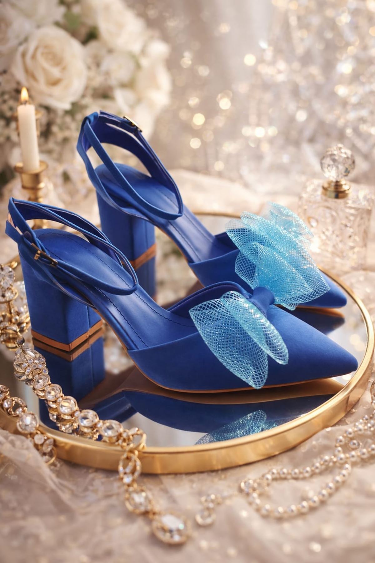 Suden Mavi Tasarım Fiyonklu Ayakkabı