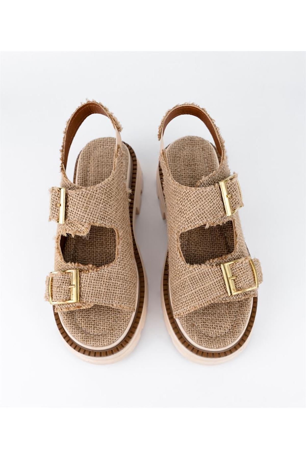 HASIR KREM KEMER DETAYLI KADIN SANDALET