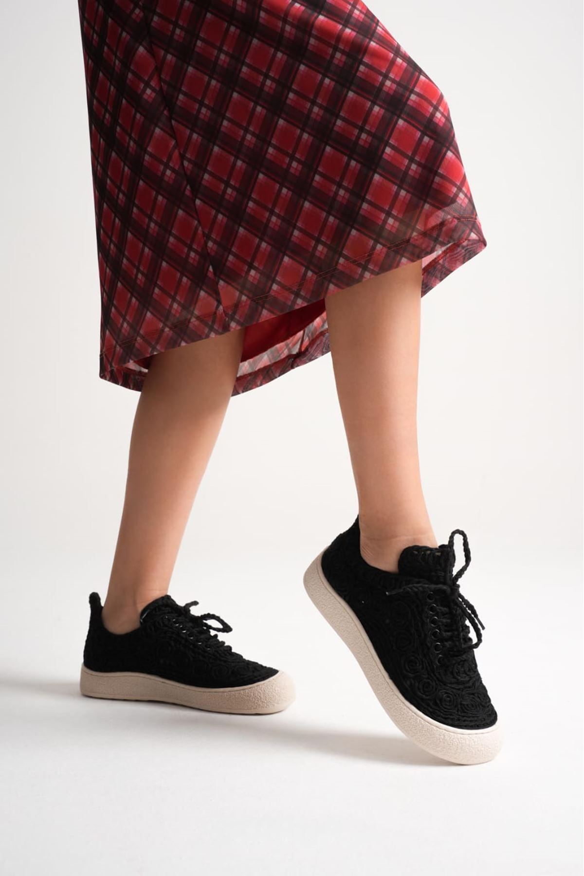 Amida Siyah Kadın Sneaker Triko Spor Ayakkabı  