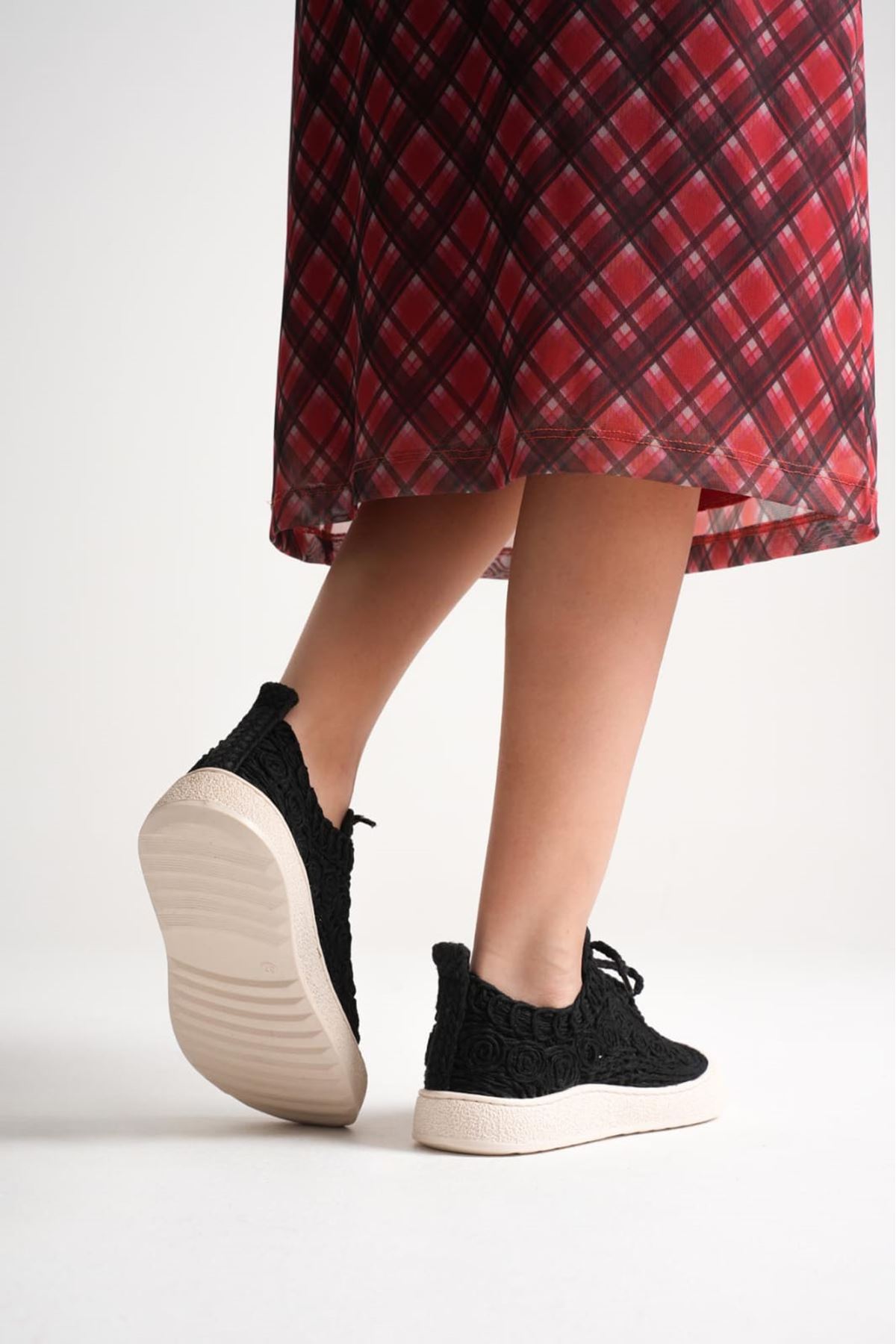 Amida Siyah Kadın Sneaker Triko Spor Ayakkabı  