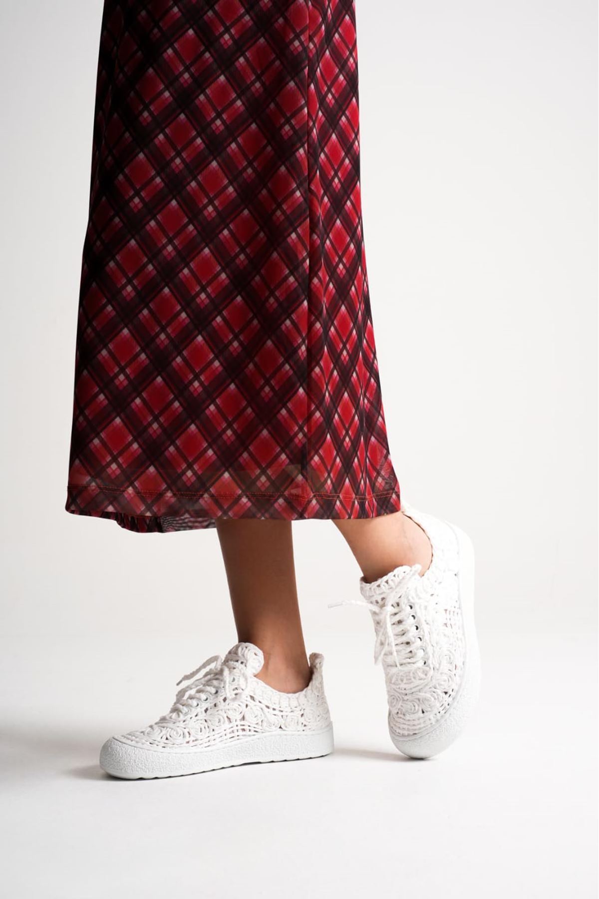 Amida Beyaz Kadın Sneaker Triko Spor Ayakkabı   