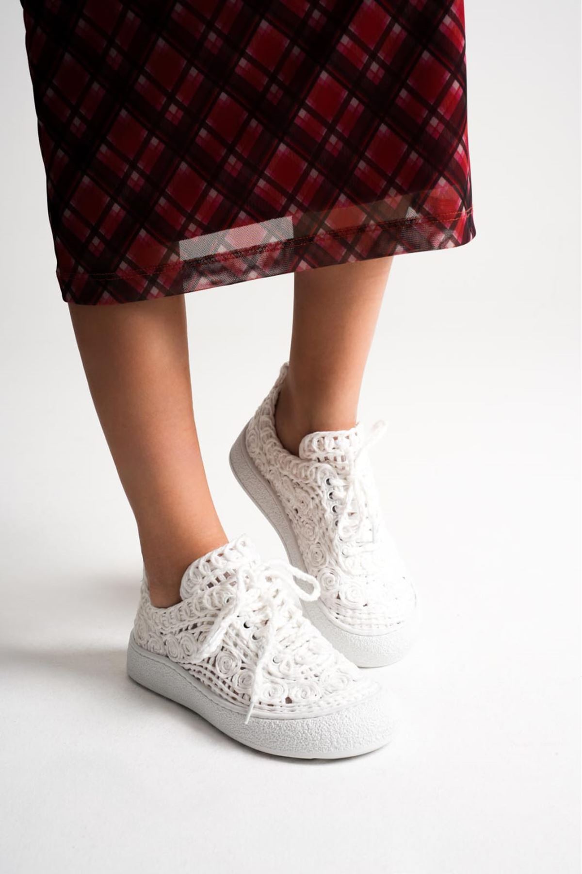 Amida Beyaz Kadın Sneaker Triko Spor Ayakkabı   