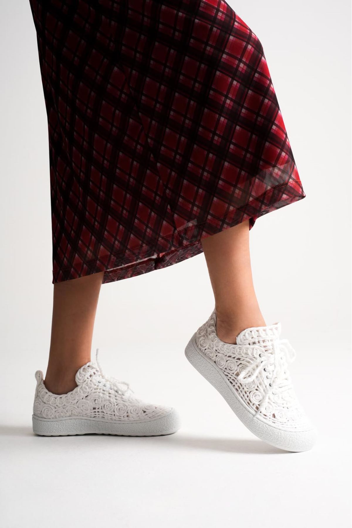 Amida Beyaz Kadın Sneaker Triko Spor Ayakkabı   