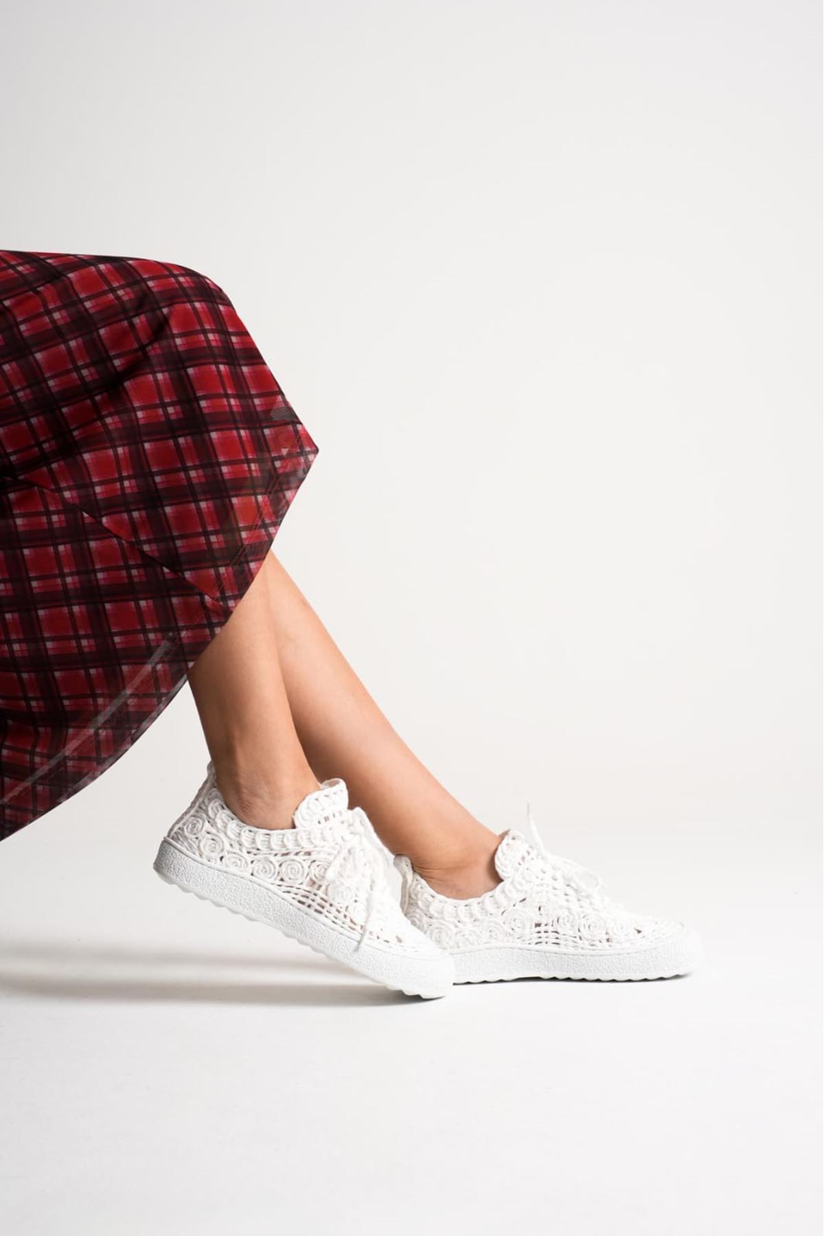 Amida Beyaz Kadın Sneaker Triko Spor Ayakkabı   