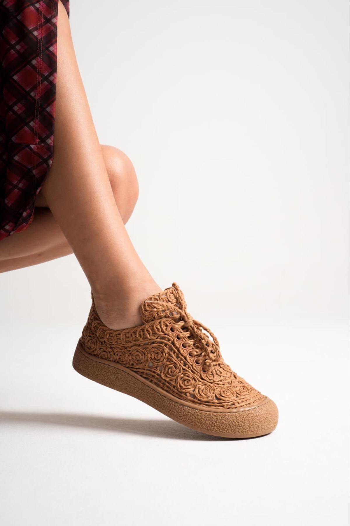 Amida kahve Kadın Sneaker Triko Spor Ayakkabı  