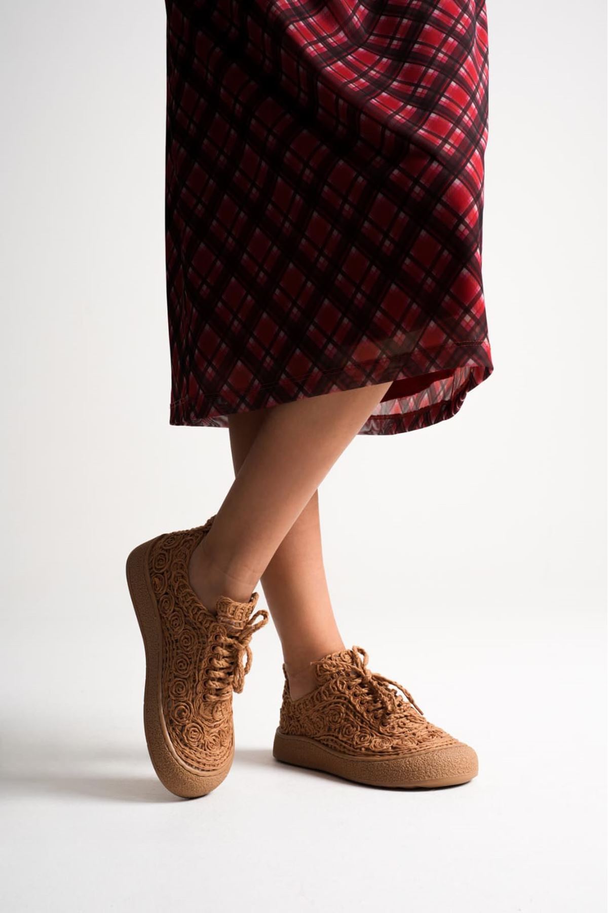 Amida kahve Kadın Sneaker Triko Spor Ayakkabı  