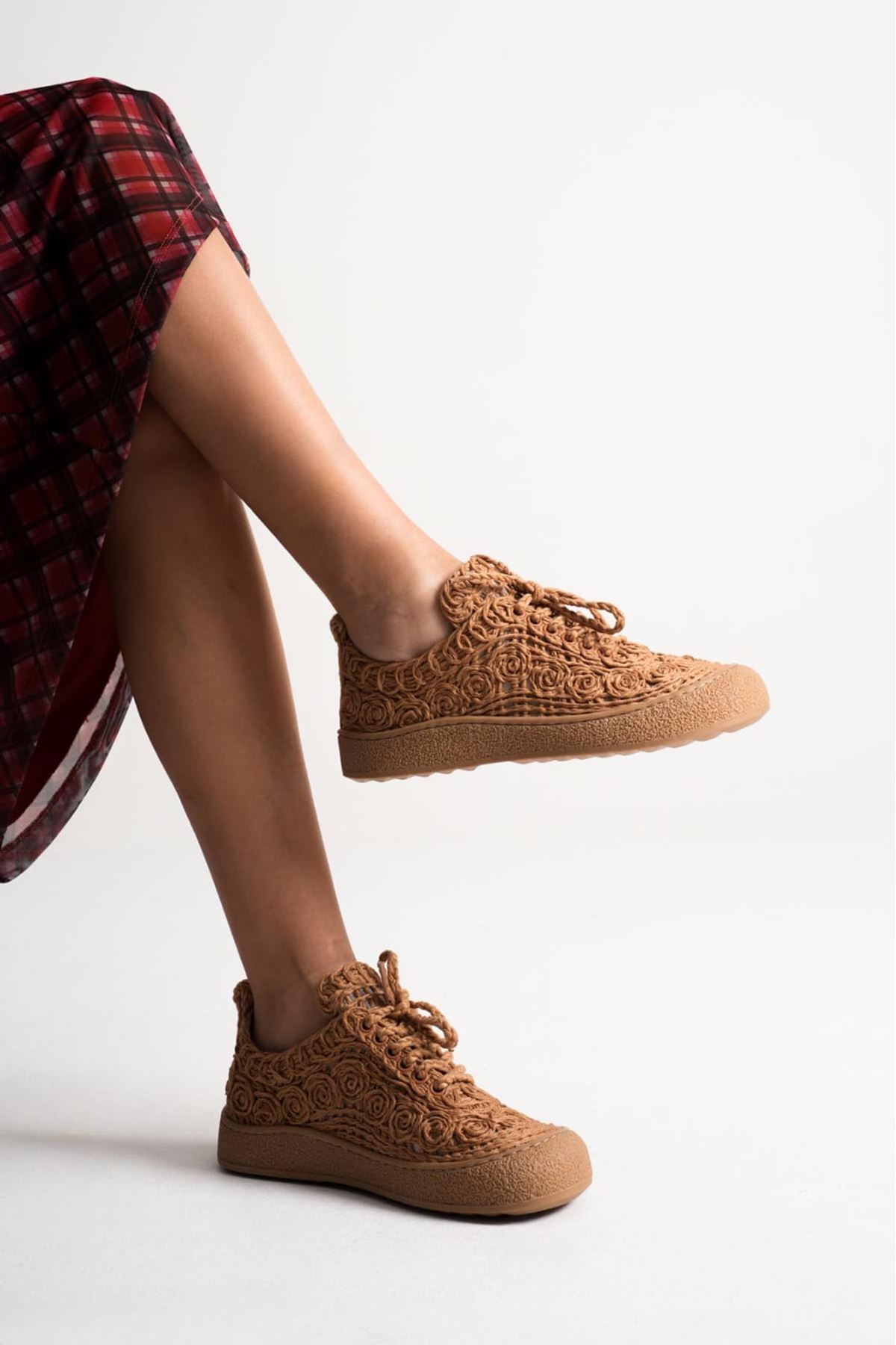 Amida kahve Kadın Sneaker Triko Spor Ayakkabı  