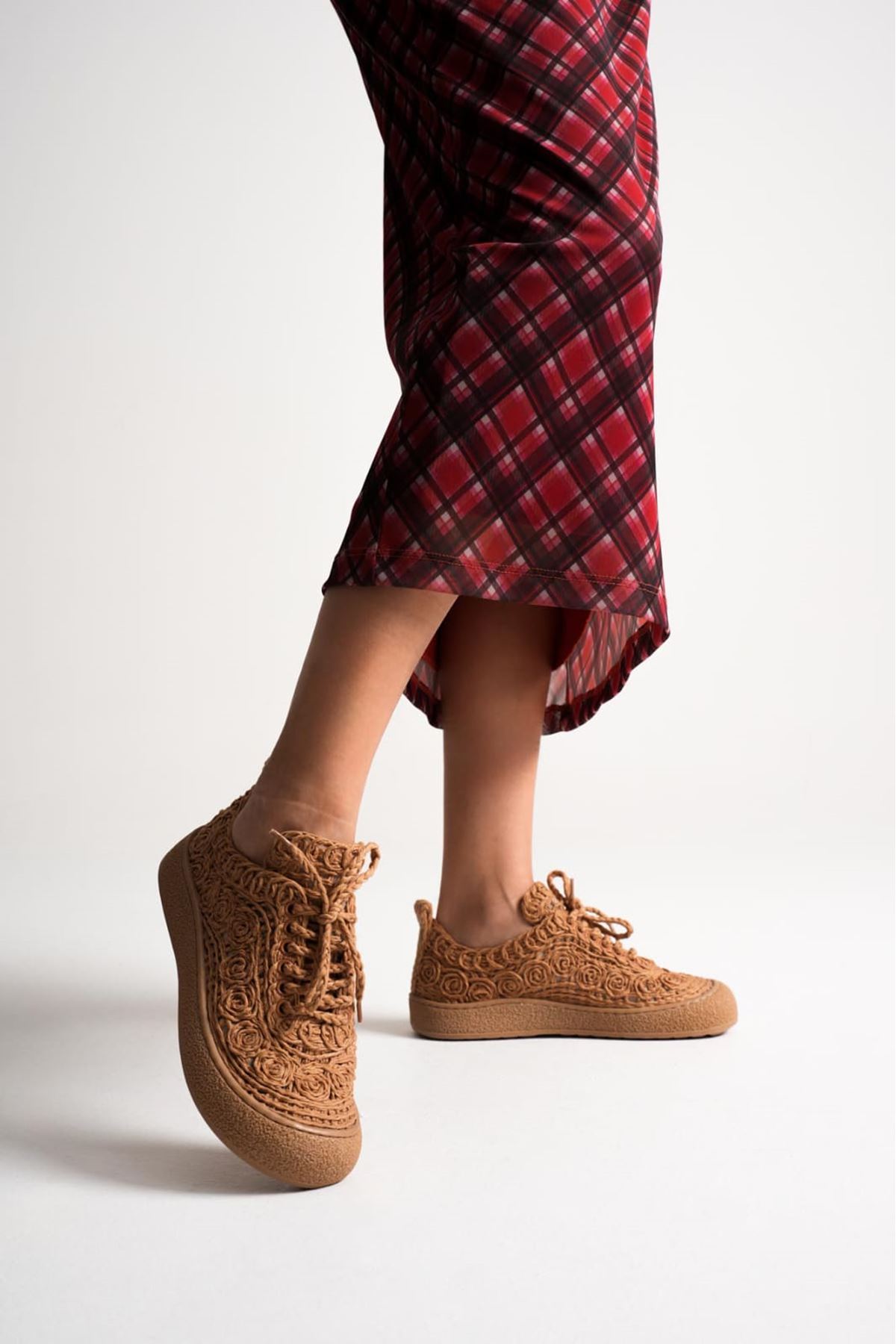 Amida kahve Kadın Sneaker Triko Spor Ayakkabı  