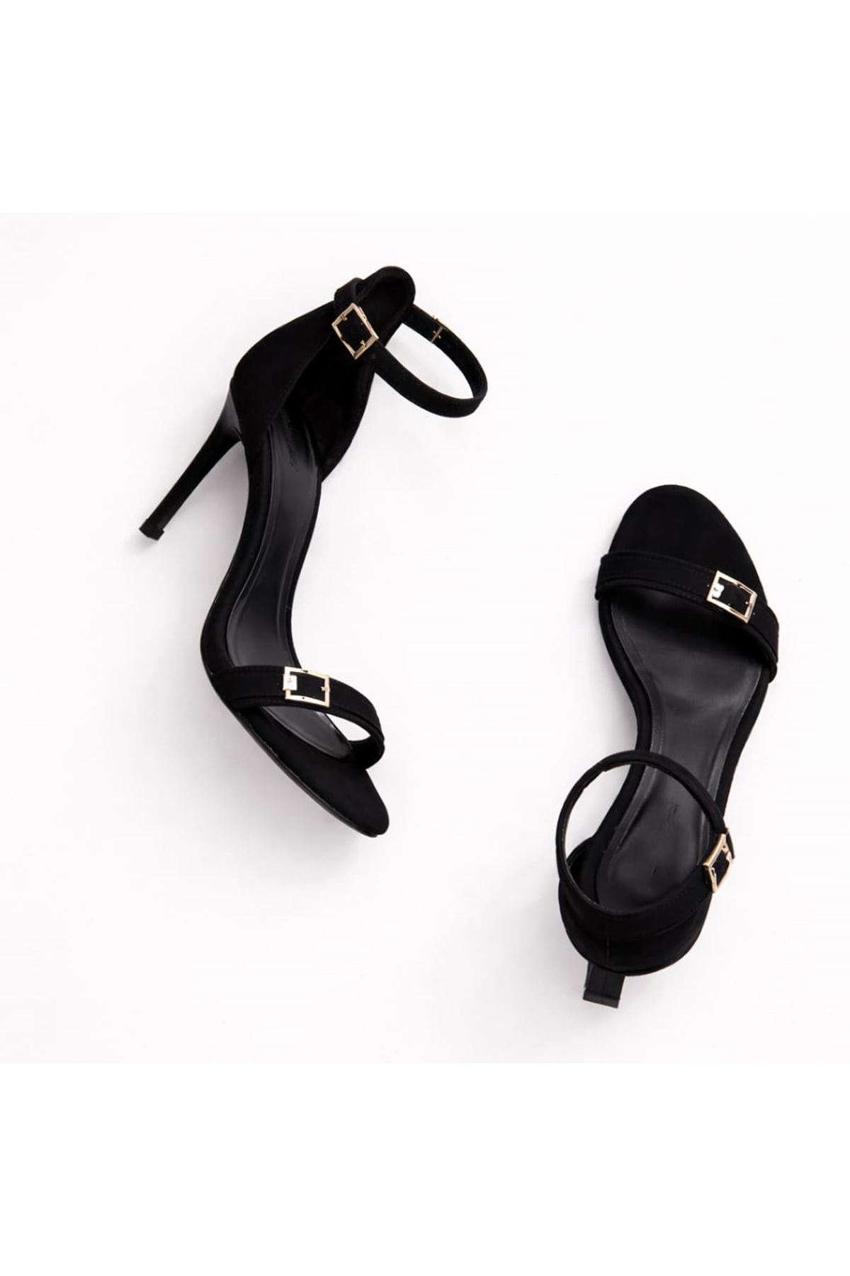 NEVA Tokalı siyah klasik topuklu ayakkabı 
