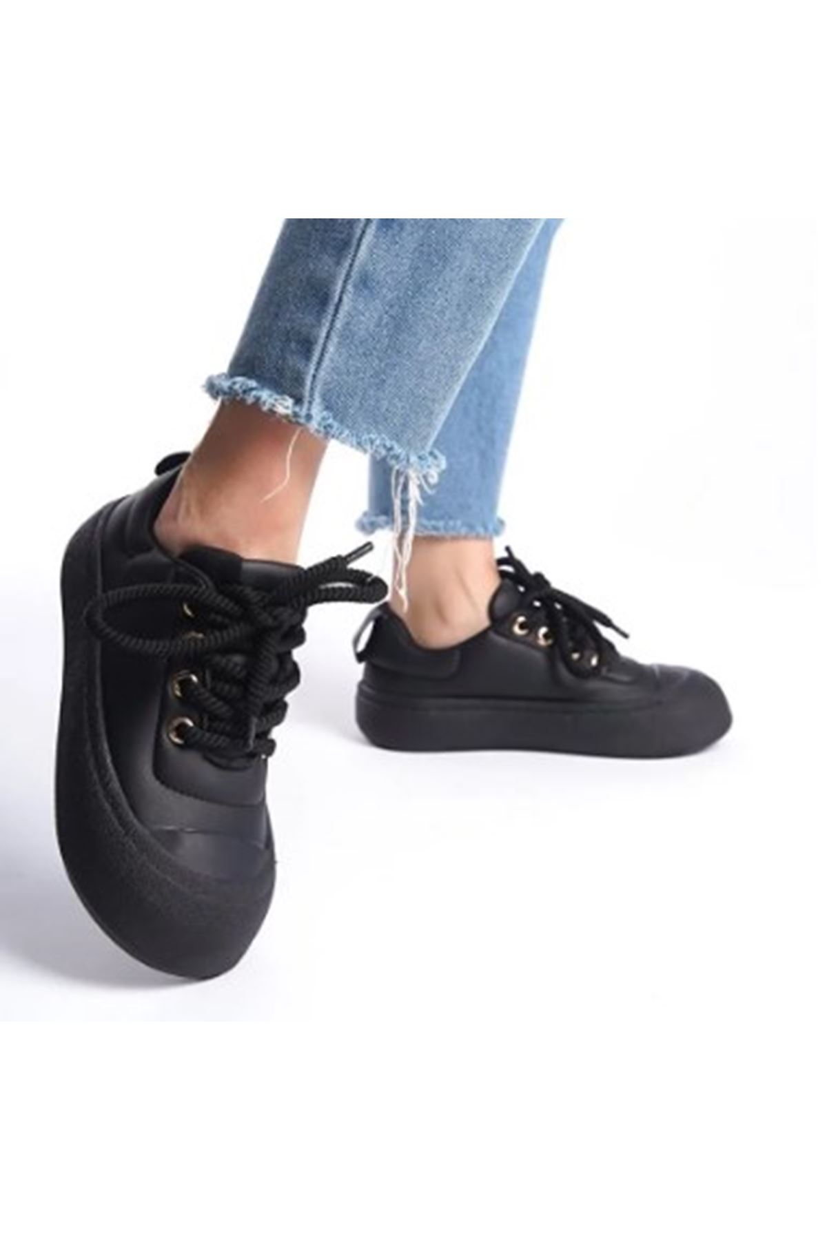  Swell Halat Bağcıklı Siyah  Kadın Günlük Spor Ayakkabı