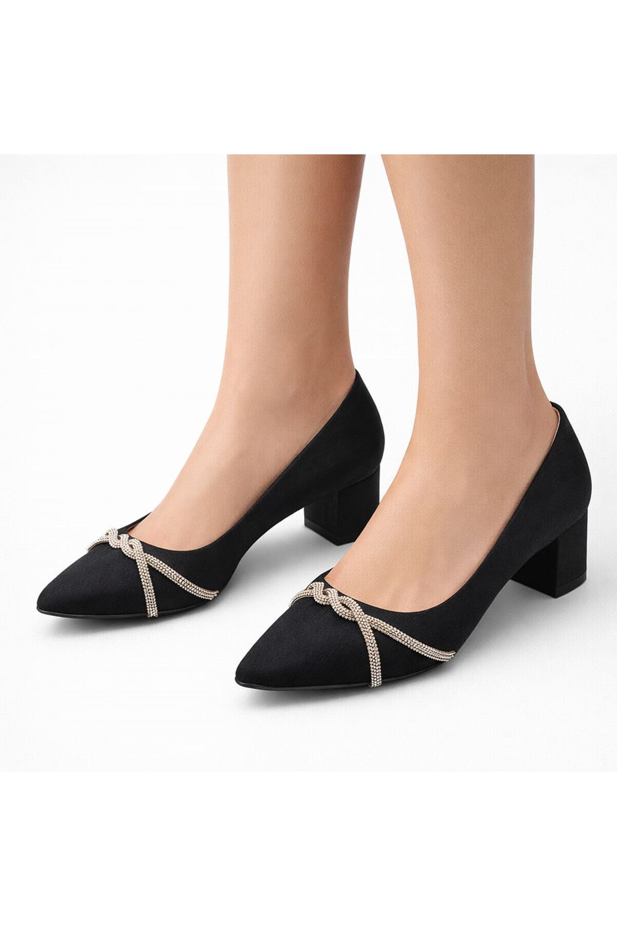 Siyah Taş Detay Topuklu Ayakkabı