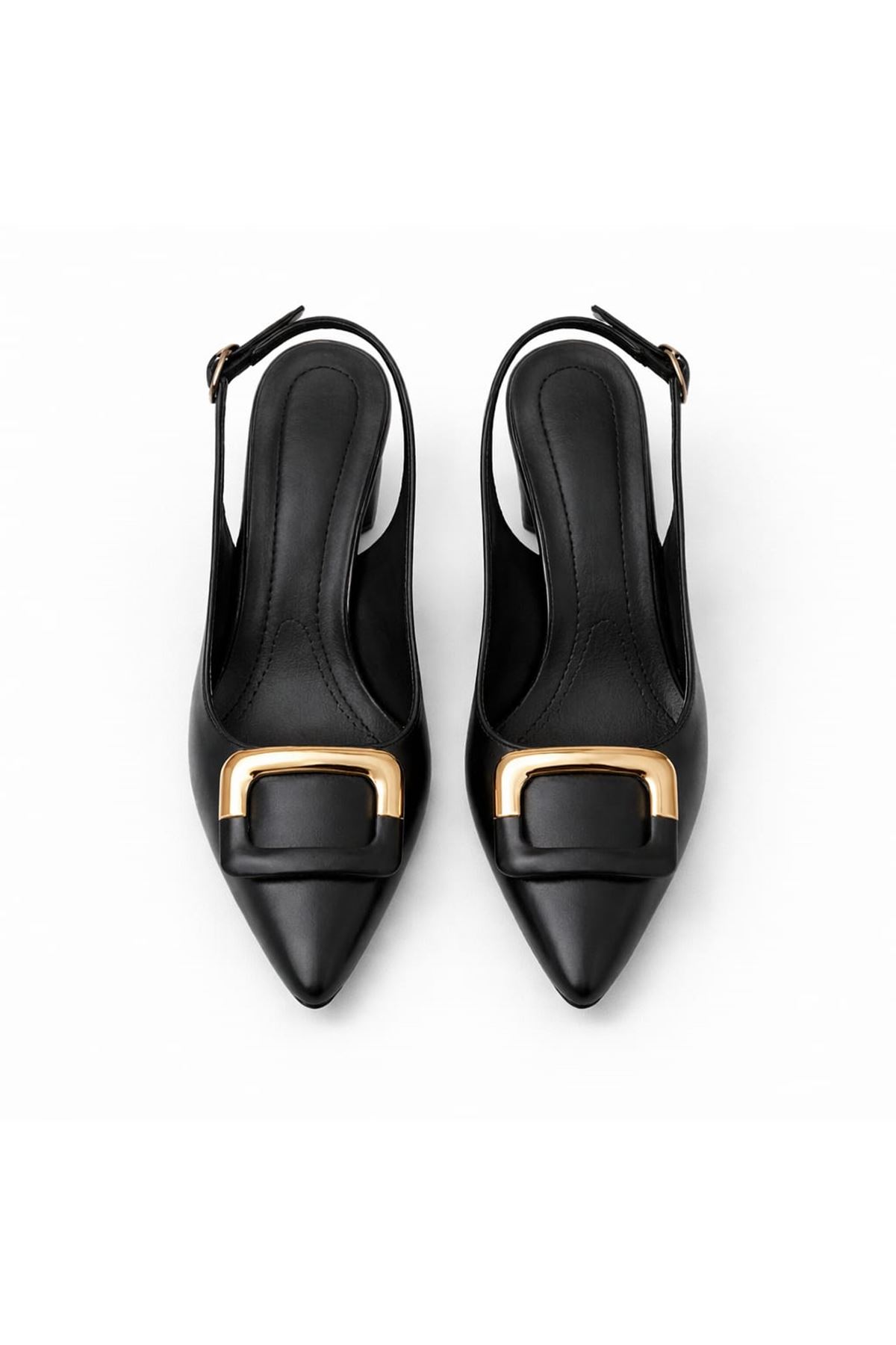 Berfo Toka Detaylı Siyah Kadın Klasik Topuklu Ayakkabı