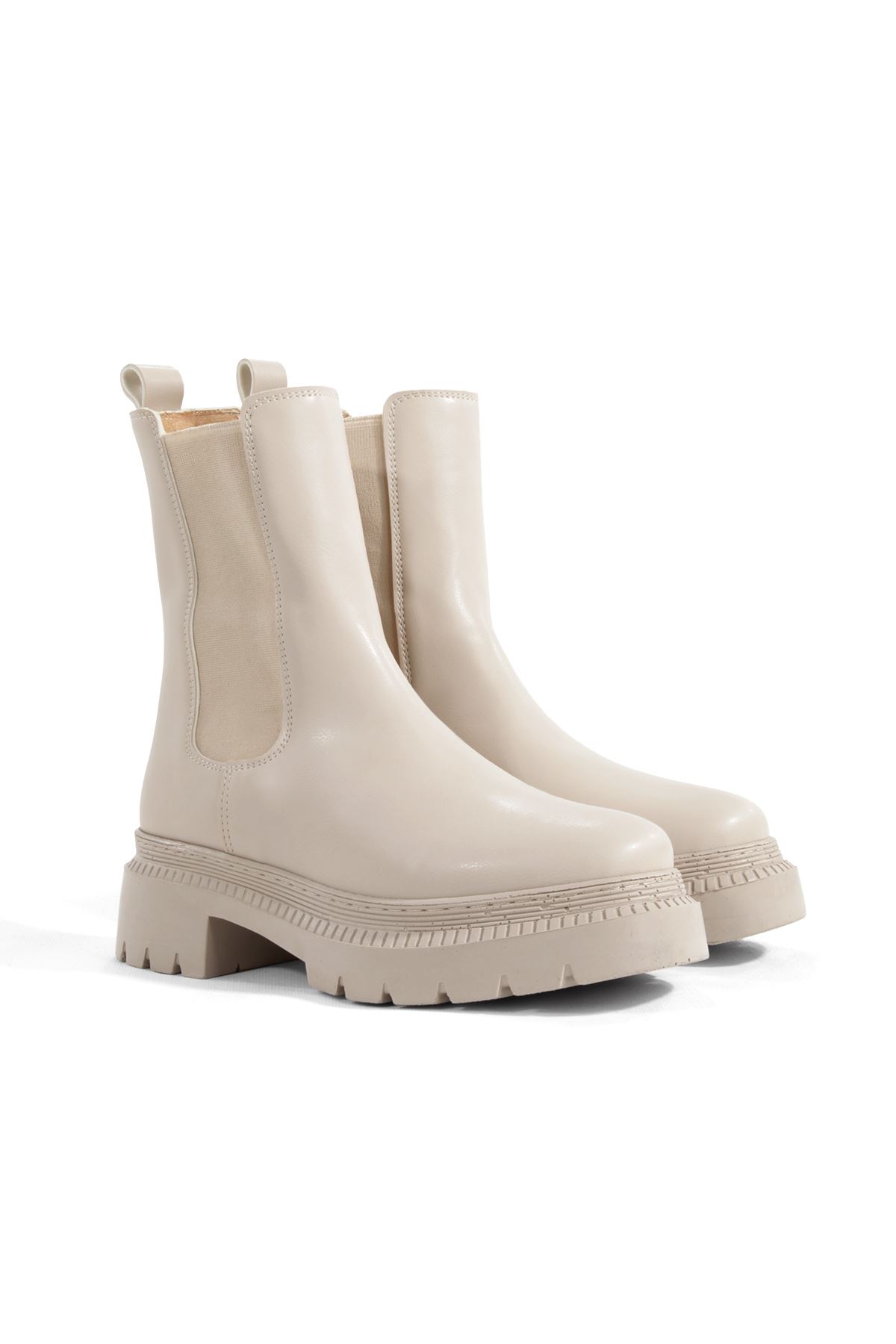 Lina  Kadın Bej Lastikli Cilt Bilekli Orta Boy  Bot  