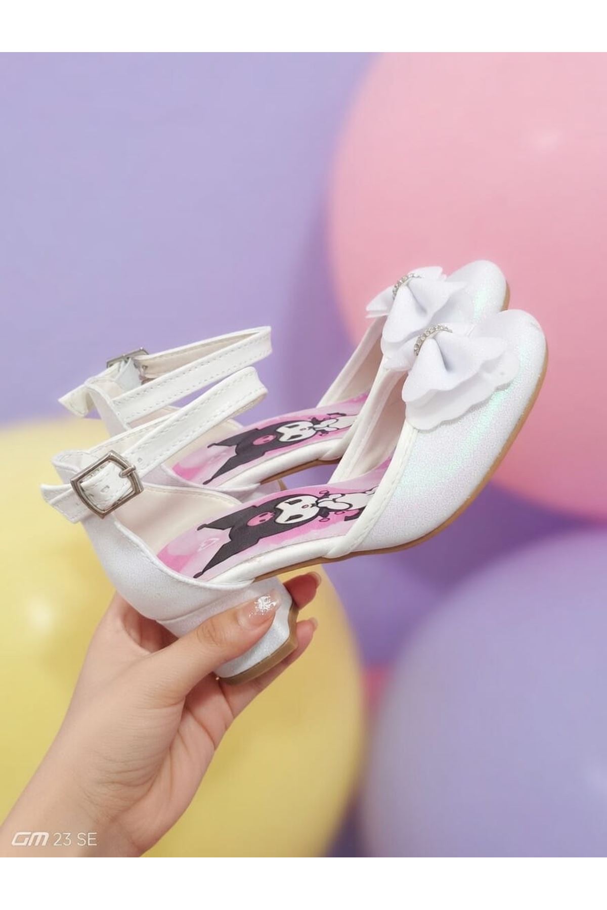 Prenses Kız Çocuk Kromi Baskılı Topuklu Ayakkabı, Simli,Fiyonklu,Abiye Ayakkabı