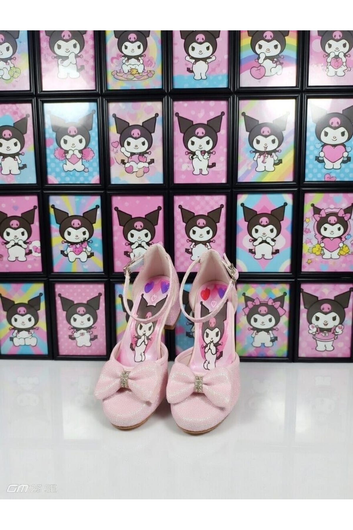 Prenses Kız Çocuk Kromi Baskılı Topuklu Ayakkabı, Simli,Fiyonklu,Abiye Ayakkabı