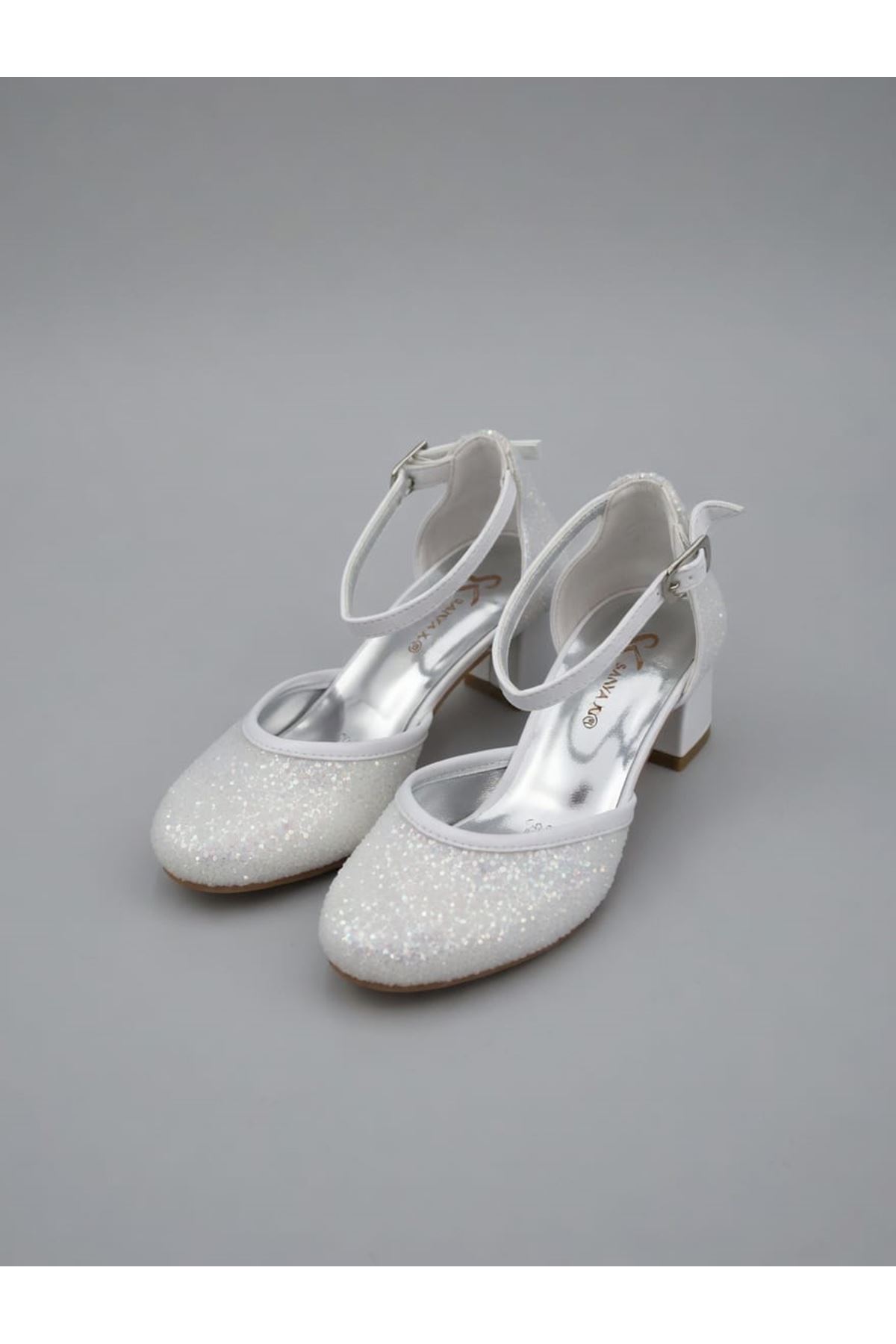 NİNELLA Sedef Parlak Simli Kız Çocuk Topuklu Ayakkabı