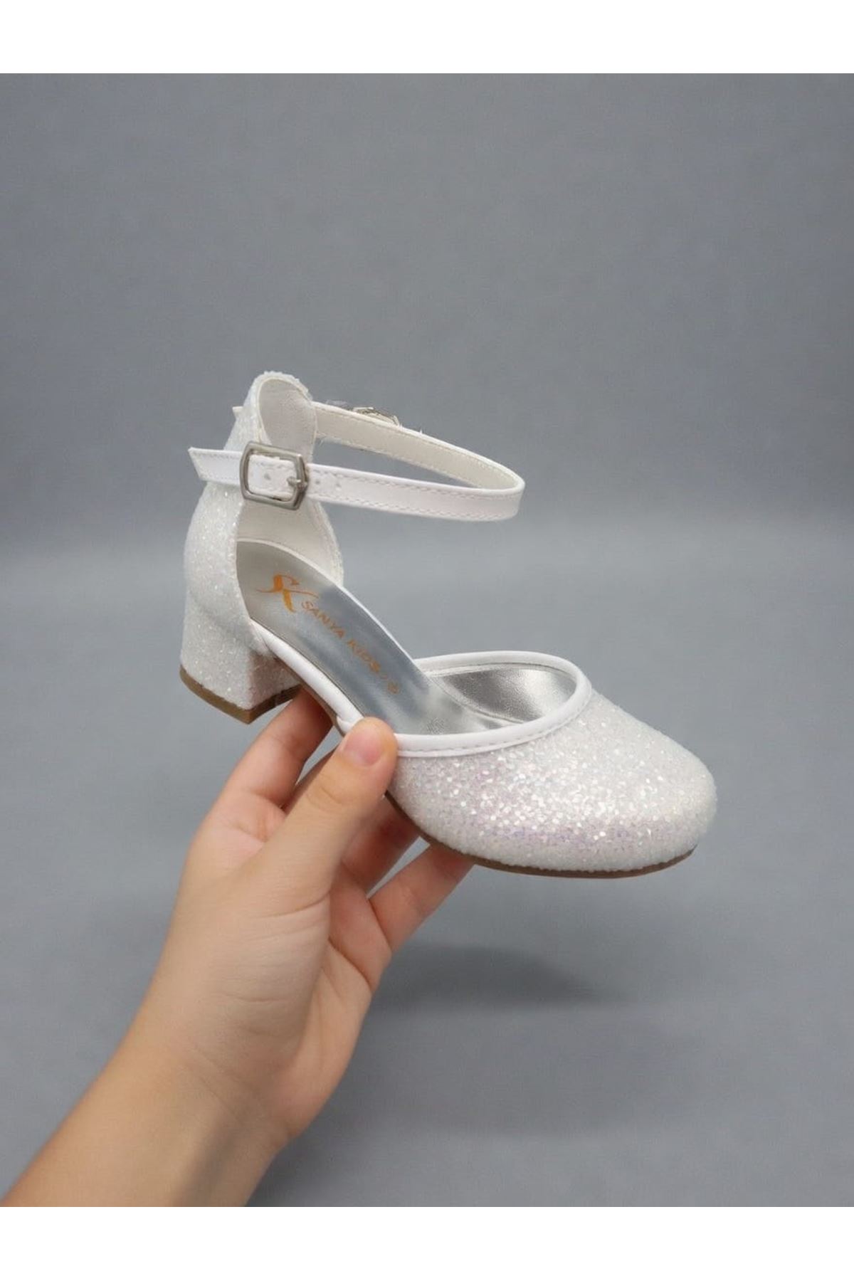 NİNELLA Sedef Parlak Simli Kız Çocuk Topuklu Ayakkabı