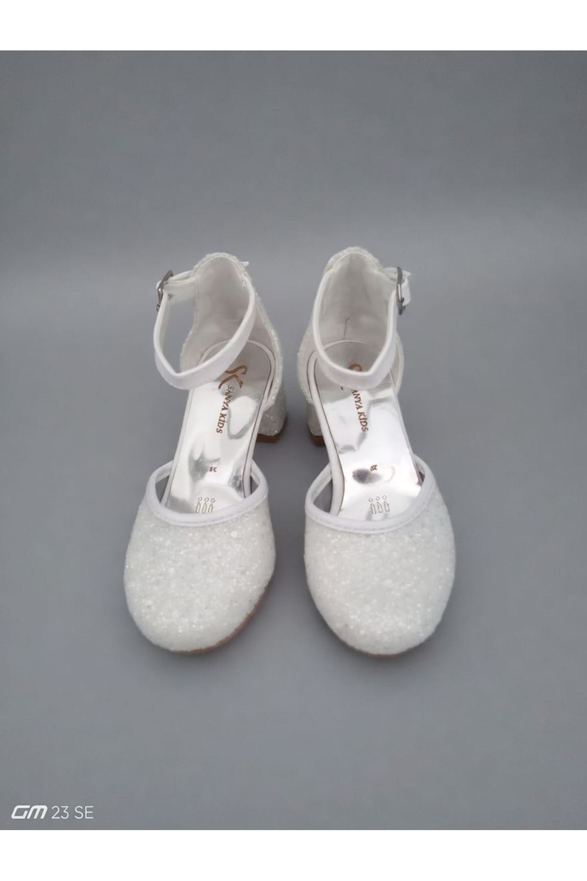 NİNELLA Sedef Parlak Simli Kız Çocuk Topuklu Ayakkabı