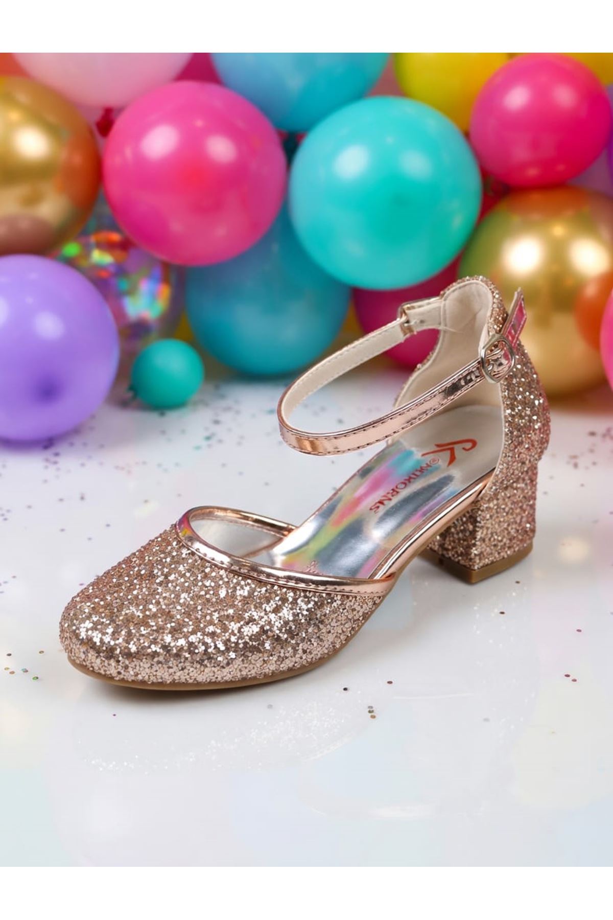 NİNELLA  Altın Simli Topuklu Kız Çocuk Ayakkabı