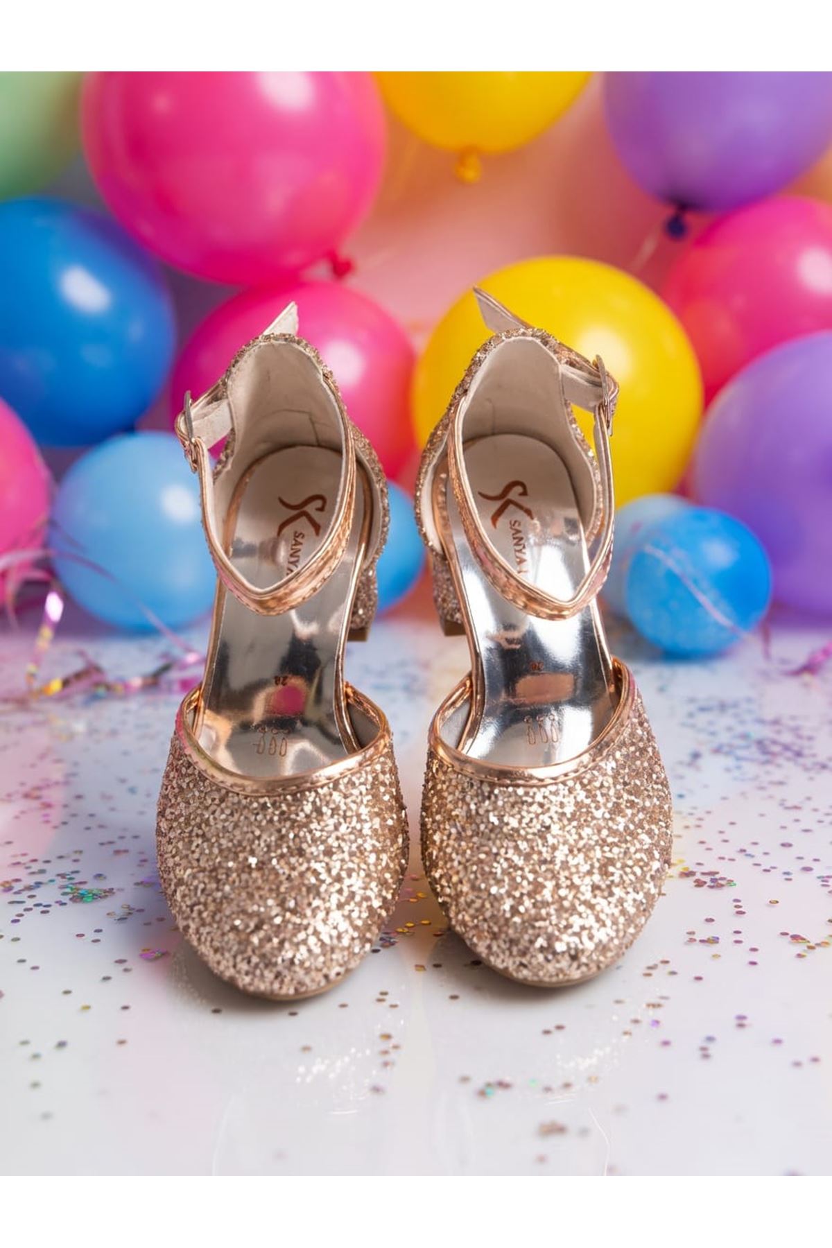 NİNELLA  Altın Simli Topuklu Kız Çocuk Ayakkabı