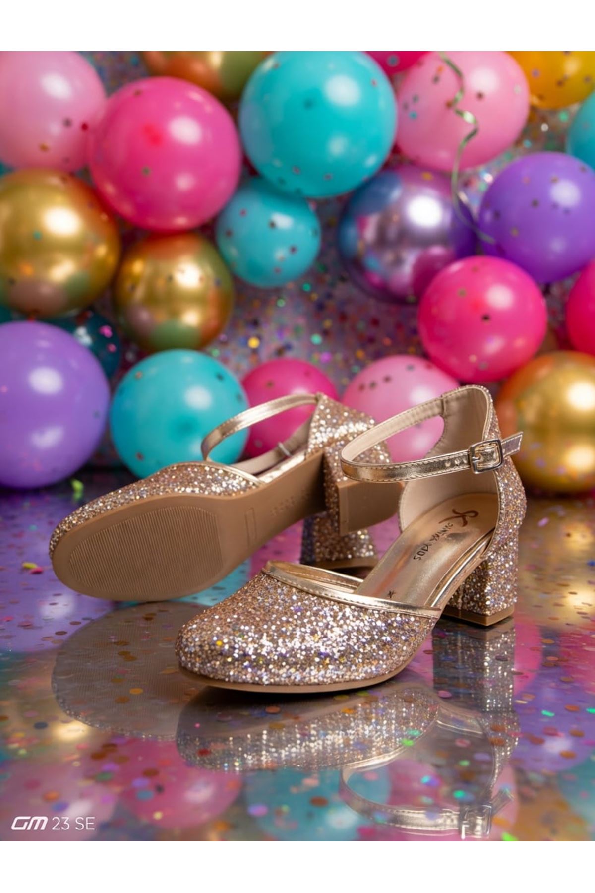 NİNELLA  Altın Simli Topuklu Kız Çocuk Ayakkabı