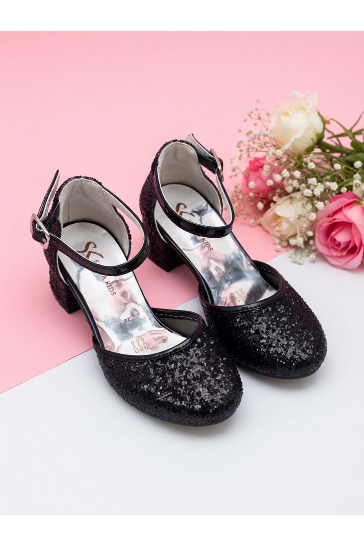NİNELLA  Siyah  Işıltılı Kız Çocuk Topuklu Ayakkabı