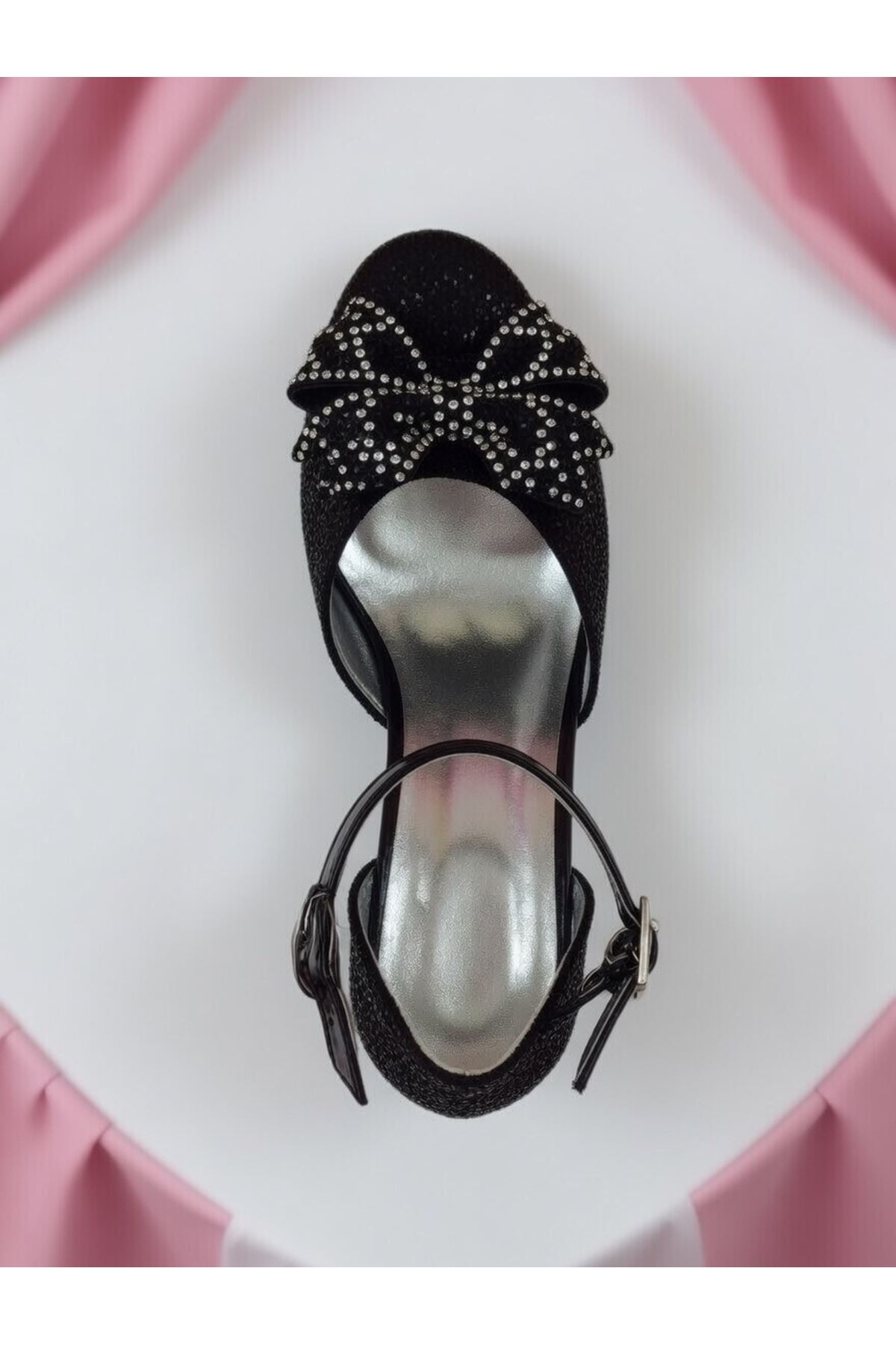 Siyah Cam Kırığı Kare Topuklu Abiye Ayakkabı