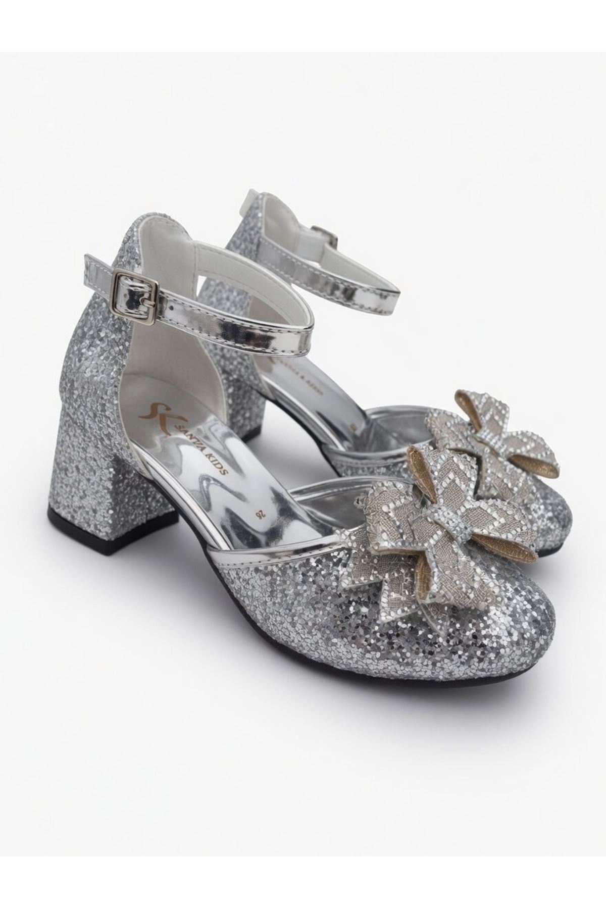 fiyonklu Cam Kırığı Kare Topuklu Abiye Ayakkabı