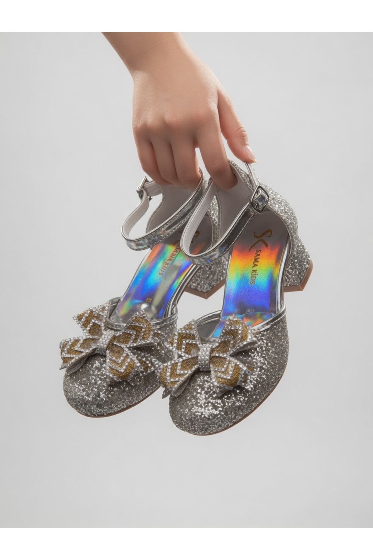 fiyonklu Cam Kırığı Kare Topuklu Abiye Ayakkabı