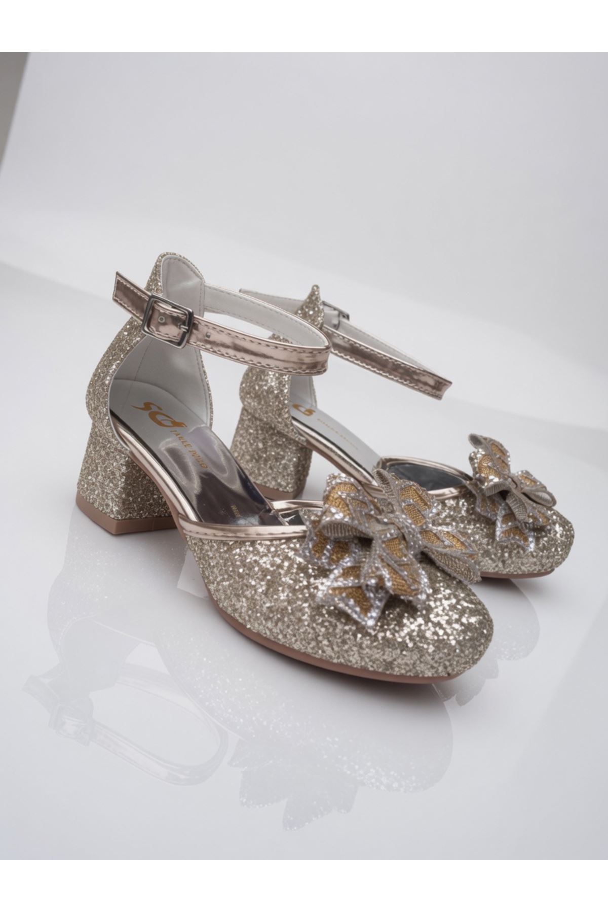 fiyonklu Cam Kırığı Kare Topuklu Abiye Ayakkabı