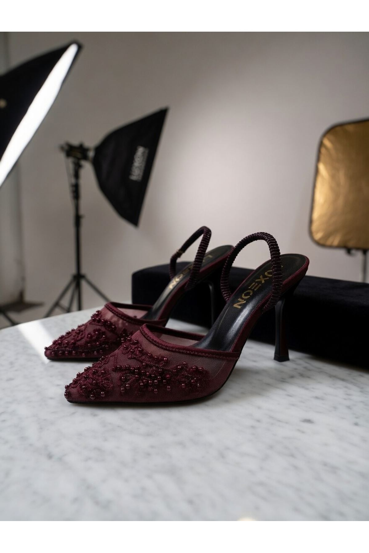 ZARİF İŞLEMELİ, Dantel ve İnci Detaylı Arka Lastikli Kadın Abiye Ayakkabı