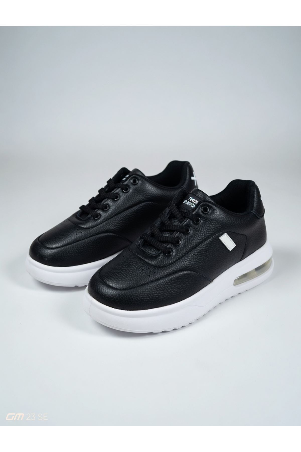  Kadın Siyah Beyaz Air Kalın Tabanlı Sneaker Rahat Spor Ayakkabı Yüksek Model