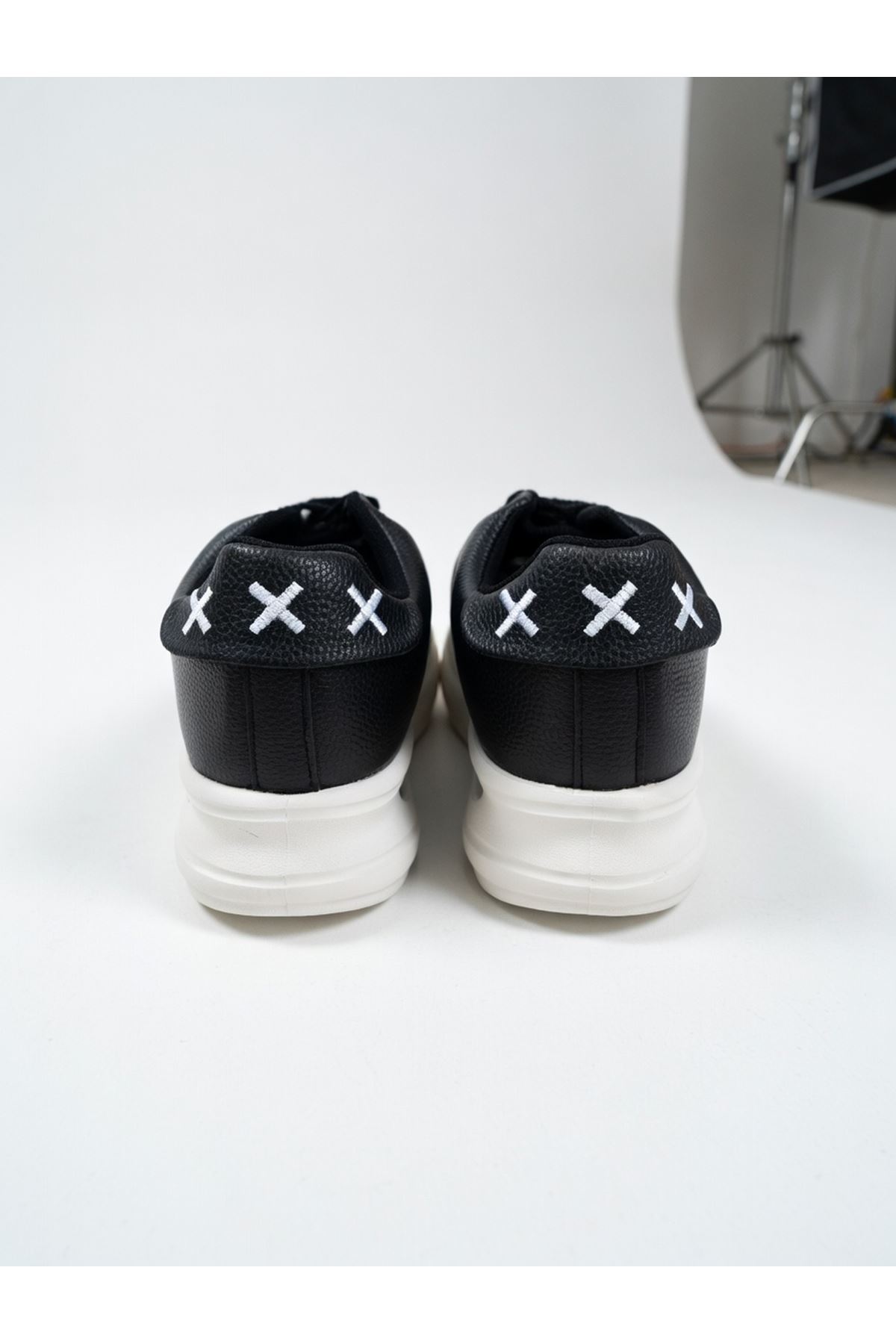  Kadın Siyah Beyaz Air Kalın Tabanlı Sneaker Rahat Spor Ayakkabı Yüksek Model
