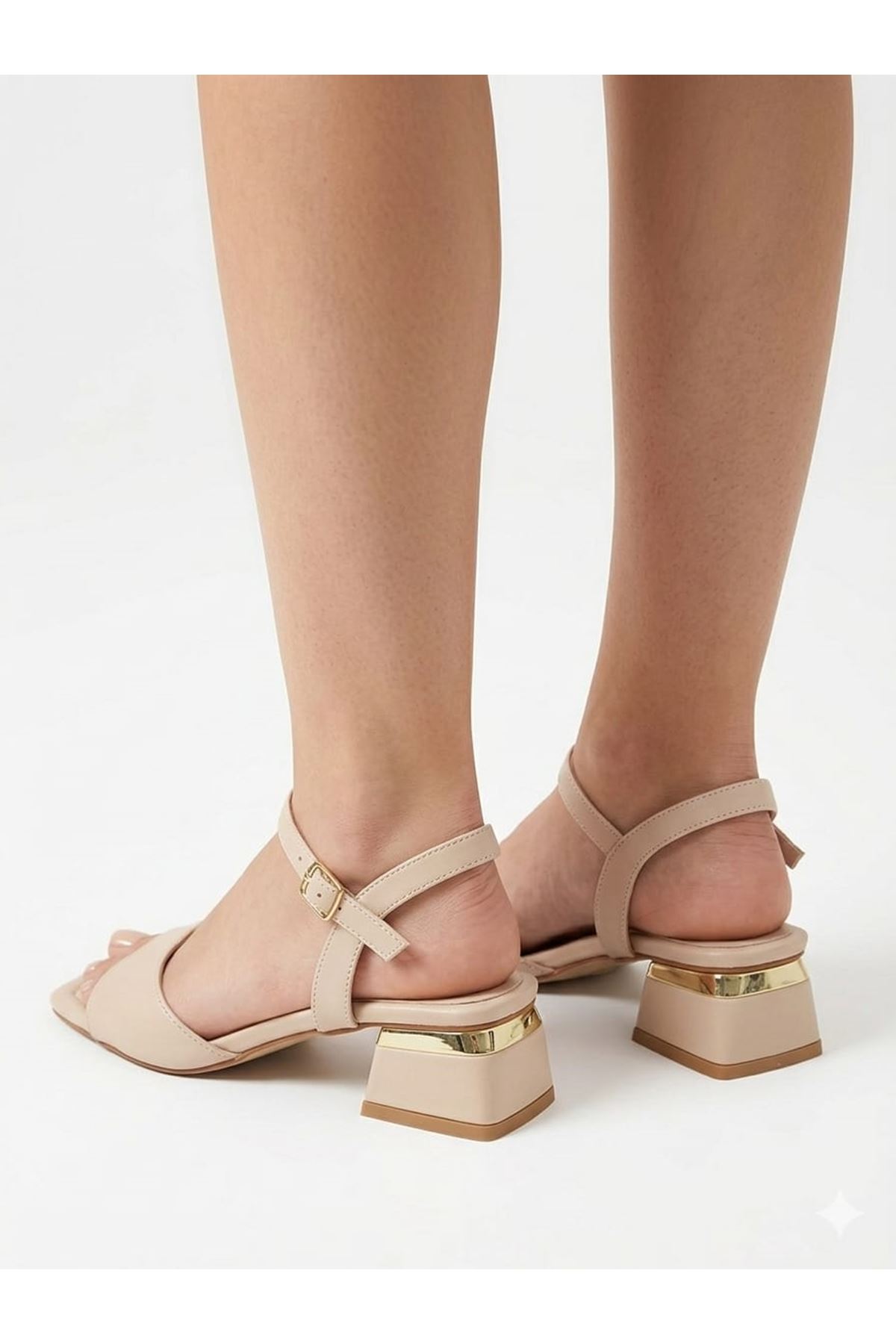 LUREX Nude Alçak Kalın Topuklu Sandalet