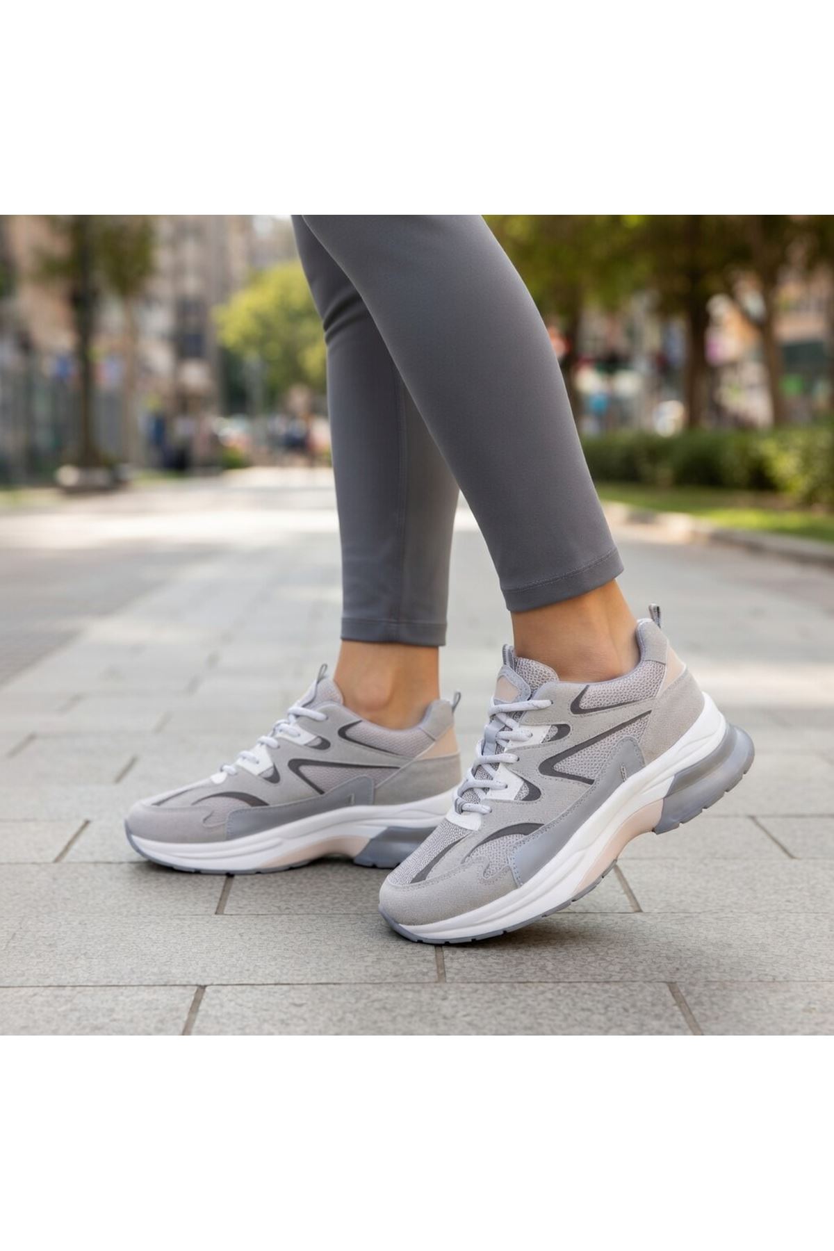 AXİON  Kadın Sneaker Kalın Taban Bağcıklı File Detaylı Spor Ayakkabı 