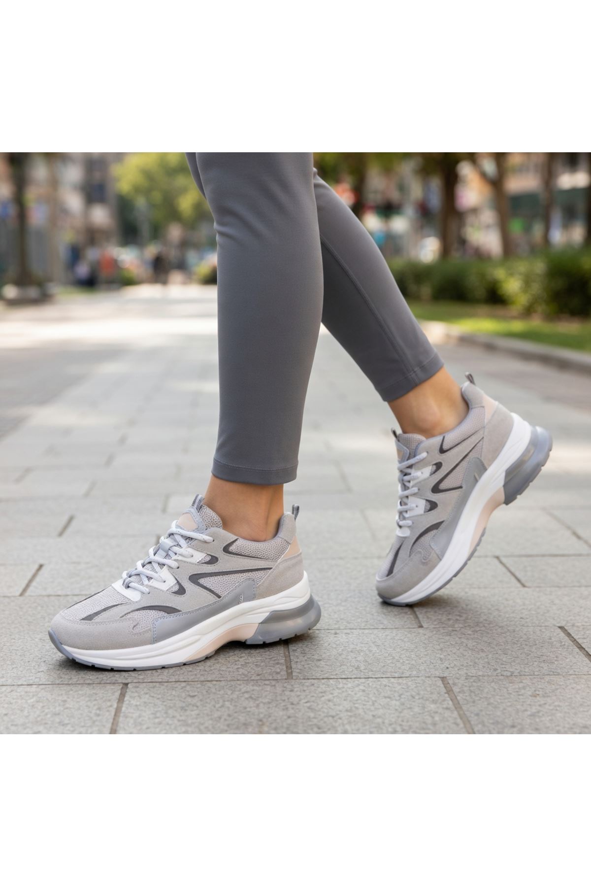 AXİON  Kadın Sneaker Kalın Taban Bağcıklı File Detaylı Spor Ayakkabı 