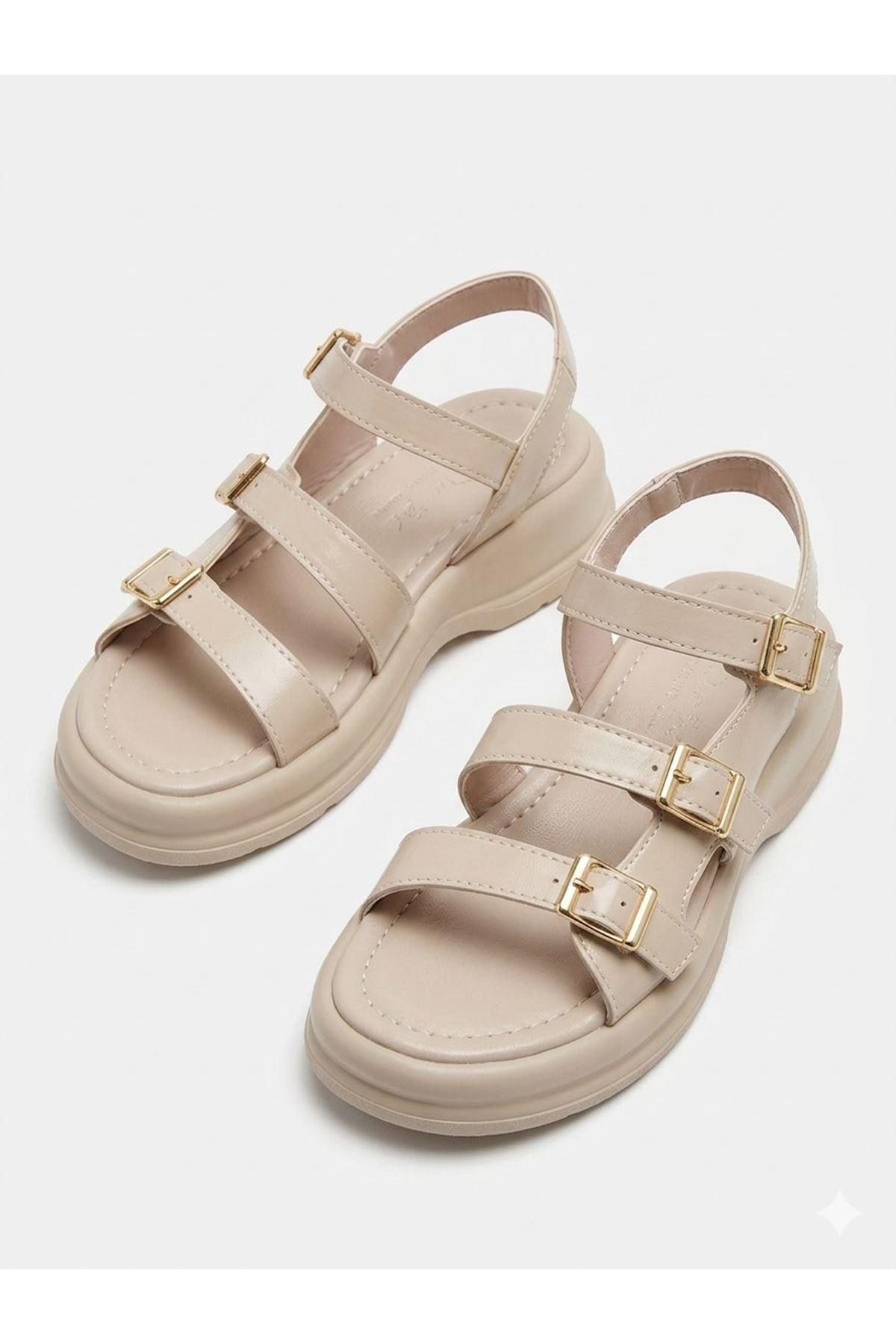  Kadın Kalın Taban Sandalet 3 Tokalı Günlük Rahat Yazlık Ayakkabı 