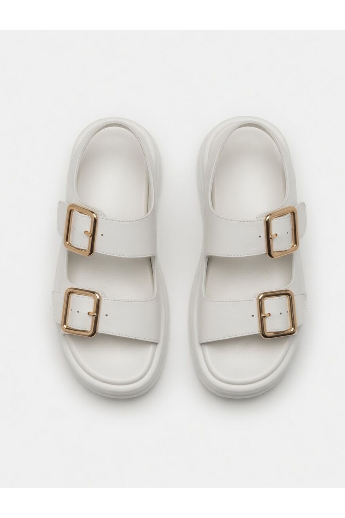 NOWA Kadın Beyaz Yüksek Tabanlı Rahat Çift Tokalı Terlik