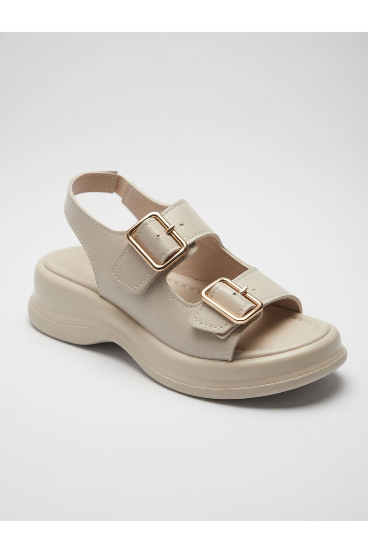 NOWA Kadın BeJ Yüksek Tabanlı Rahat Çift Tokalı Terlik