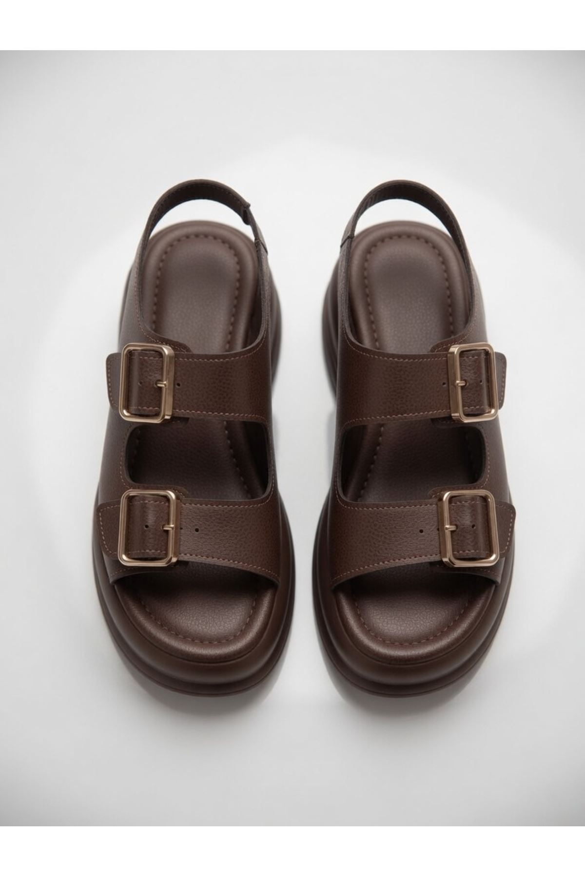 NOWA Kadın KAHVE Yüksek Tabanlı Rahat Çift Tokalı Terlik