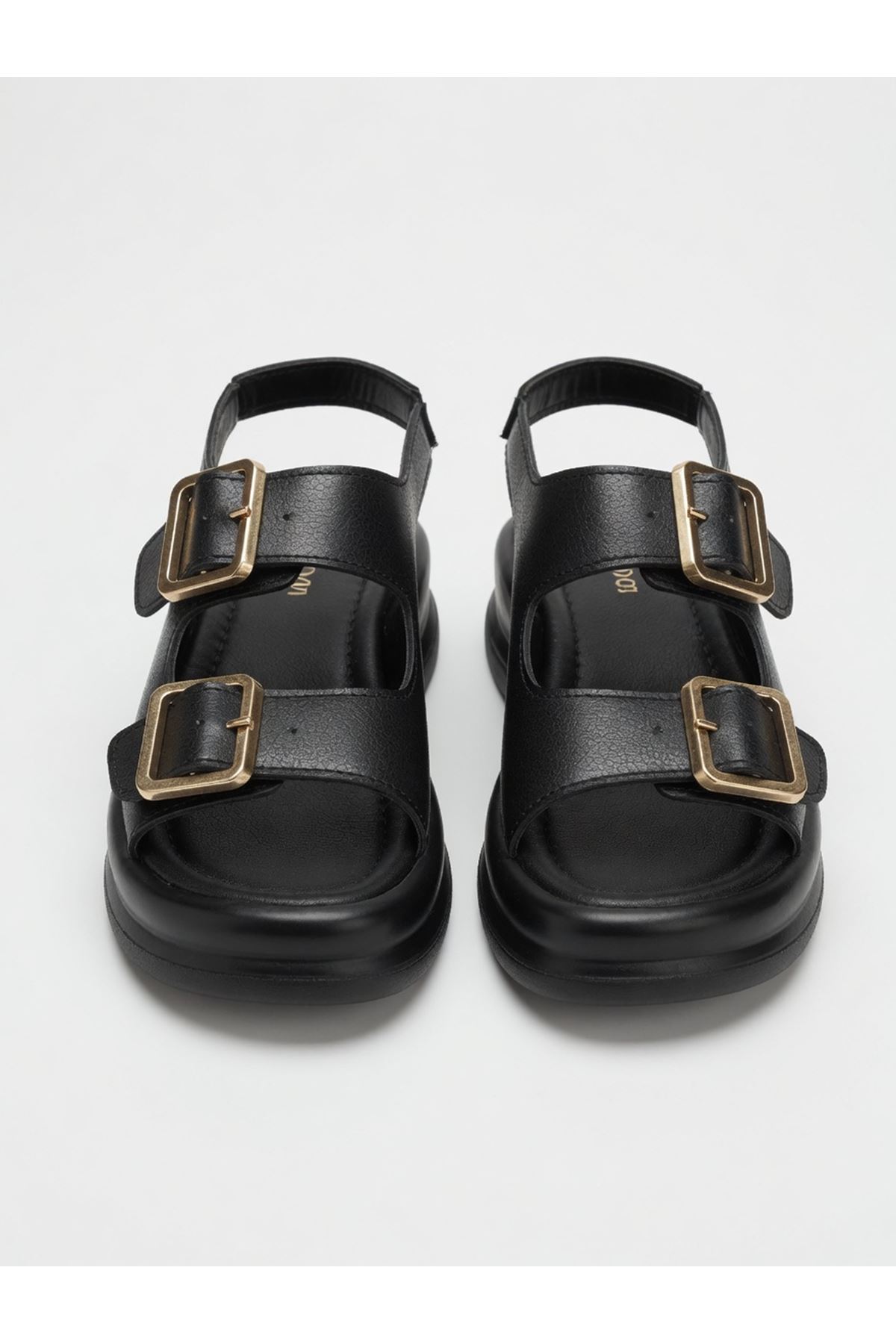 NOWA Kadın SİYAH Yüksek Tabanlı Rahat Çift Tokalı Terlik