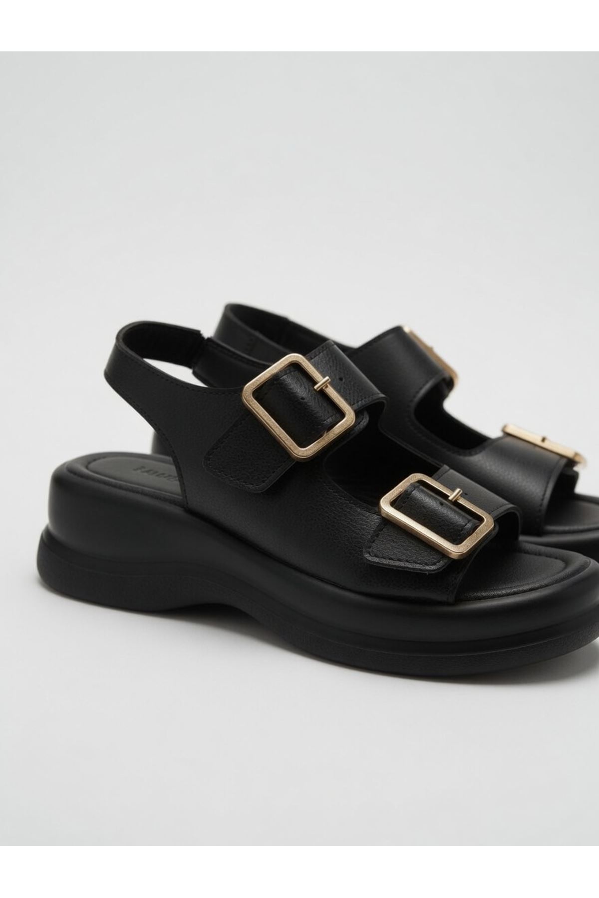 NOWA Kadın SİYAH Yüksek Tabanlı Rahat Çift Tokalı Terlik